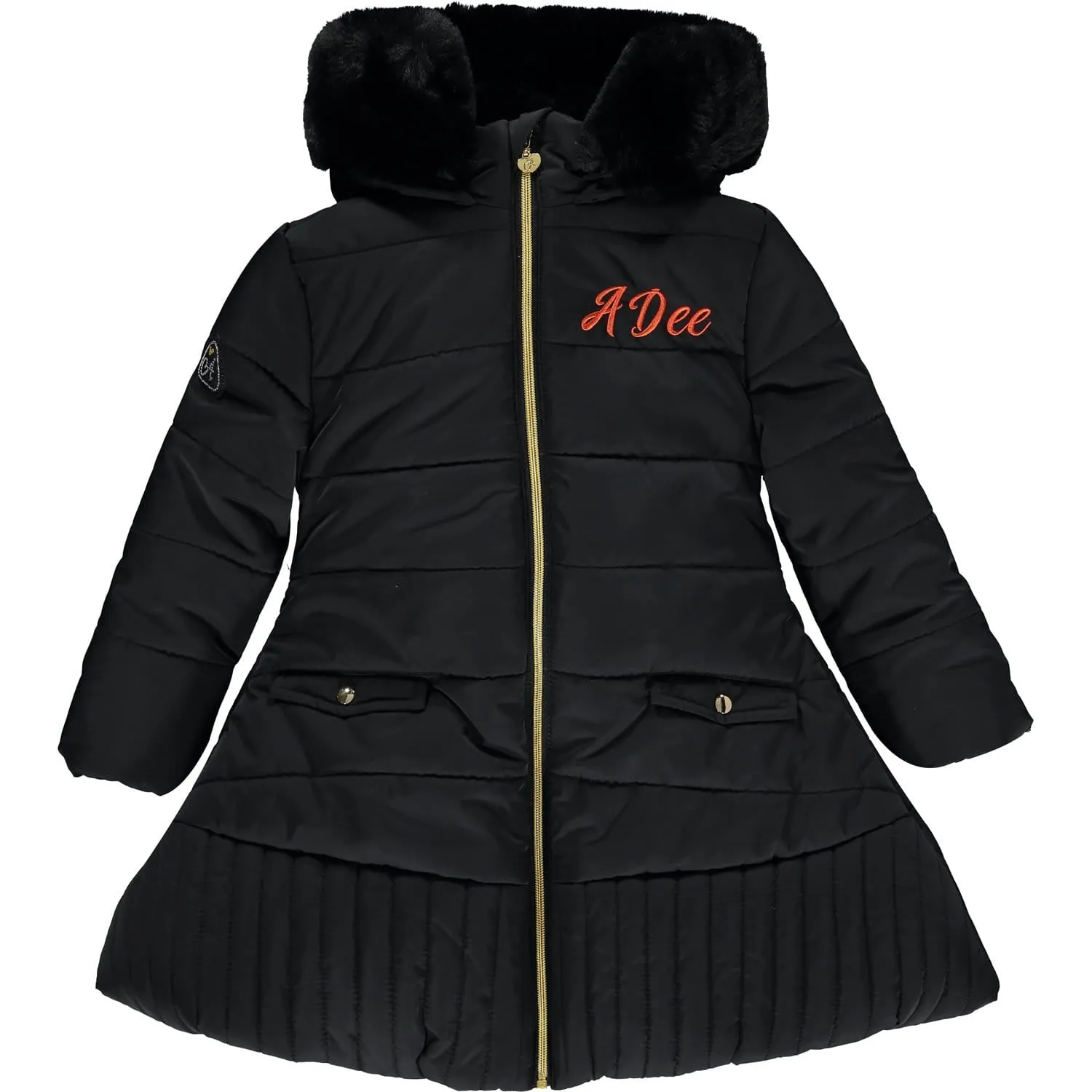 A DEE - Padded Jacket With Faux Fur Hood - Black