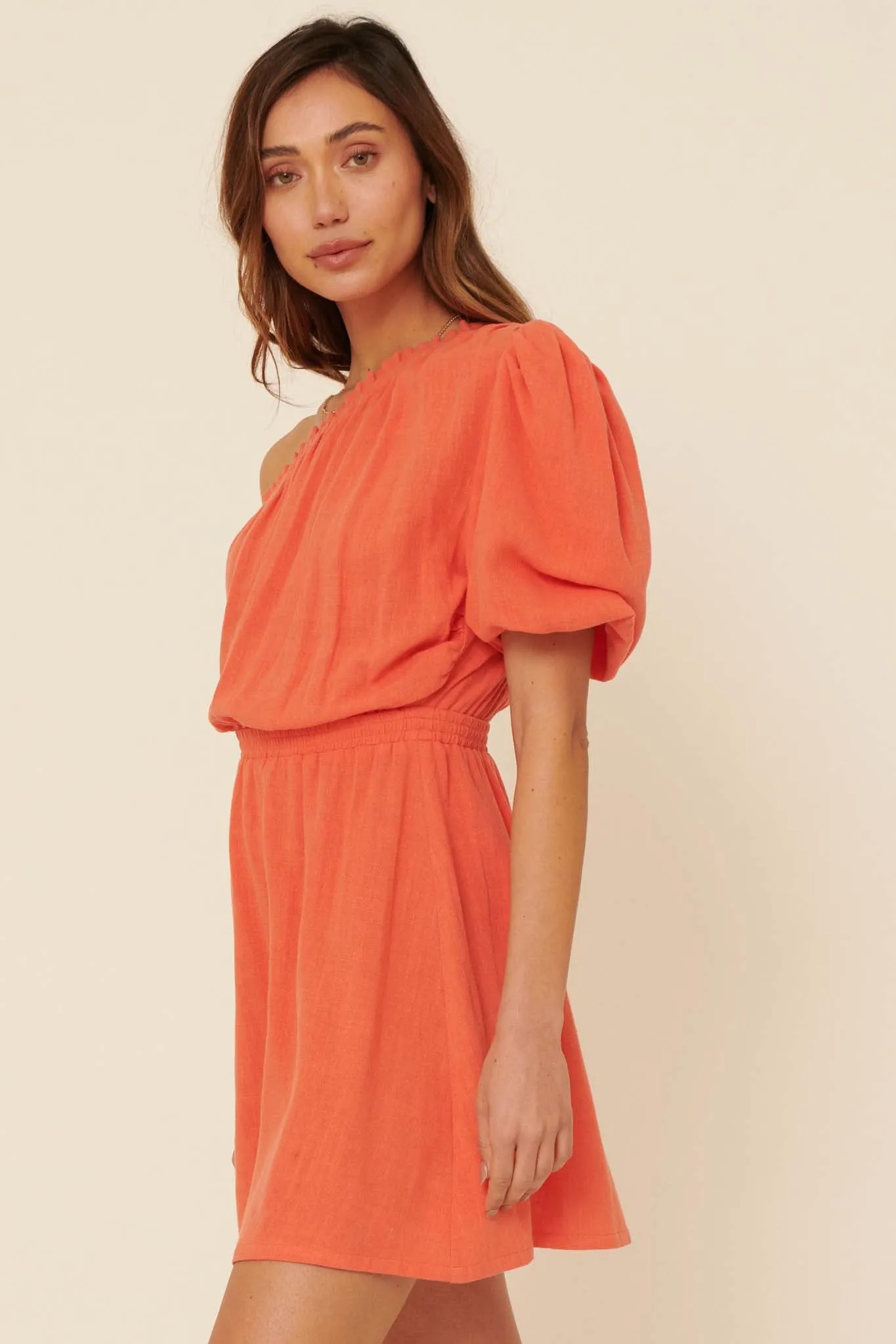 After All One-Shoulder Puff-Sleeve Mini Dress