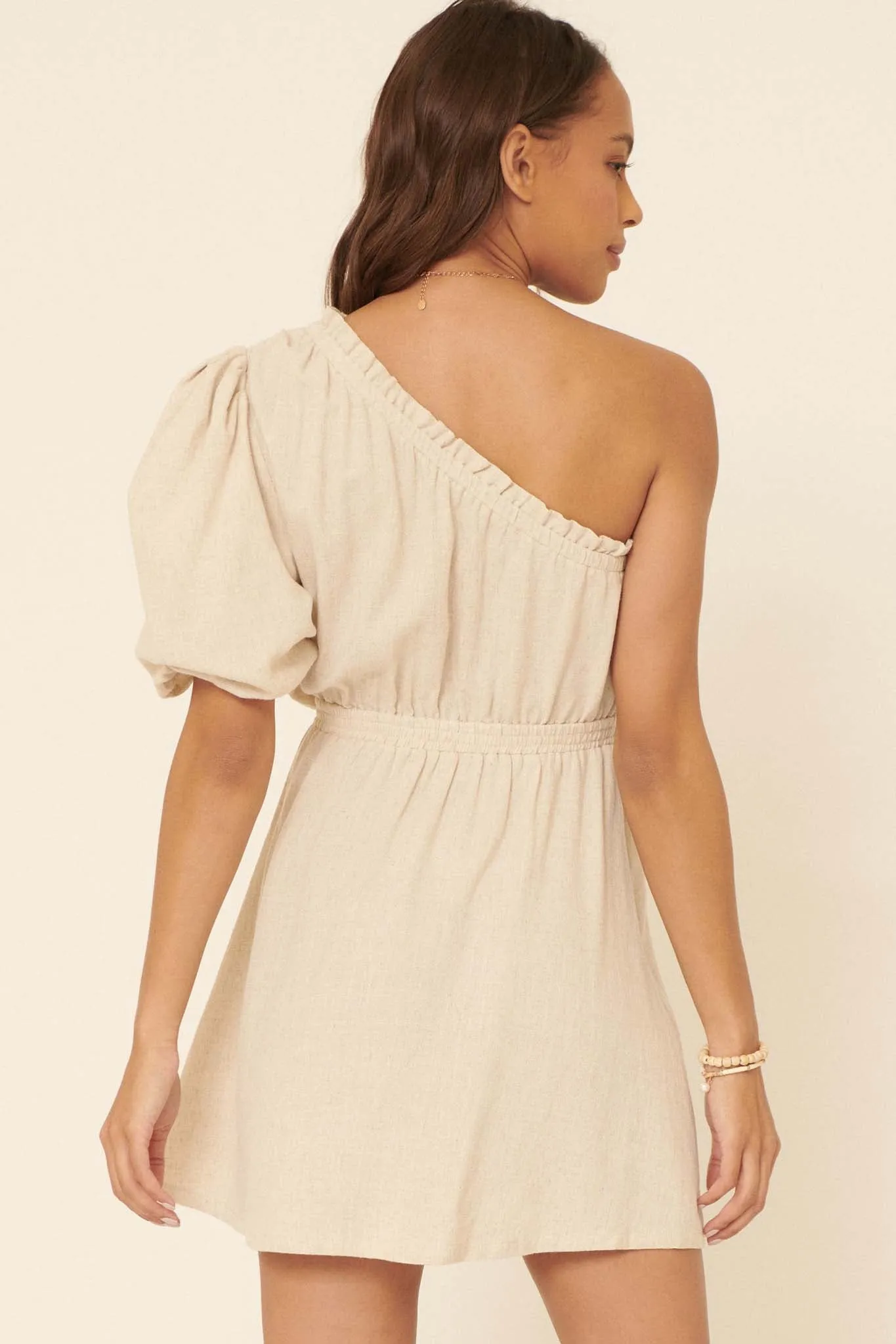 After All One-Shoulder Puff-Sleeve Mini Dress