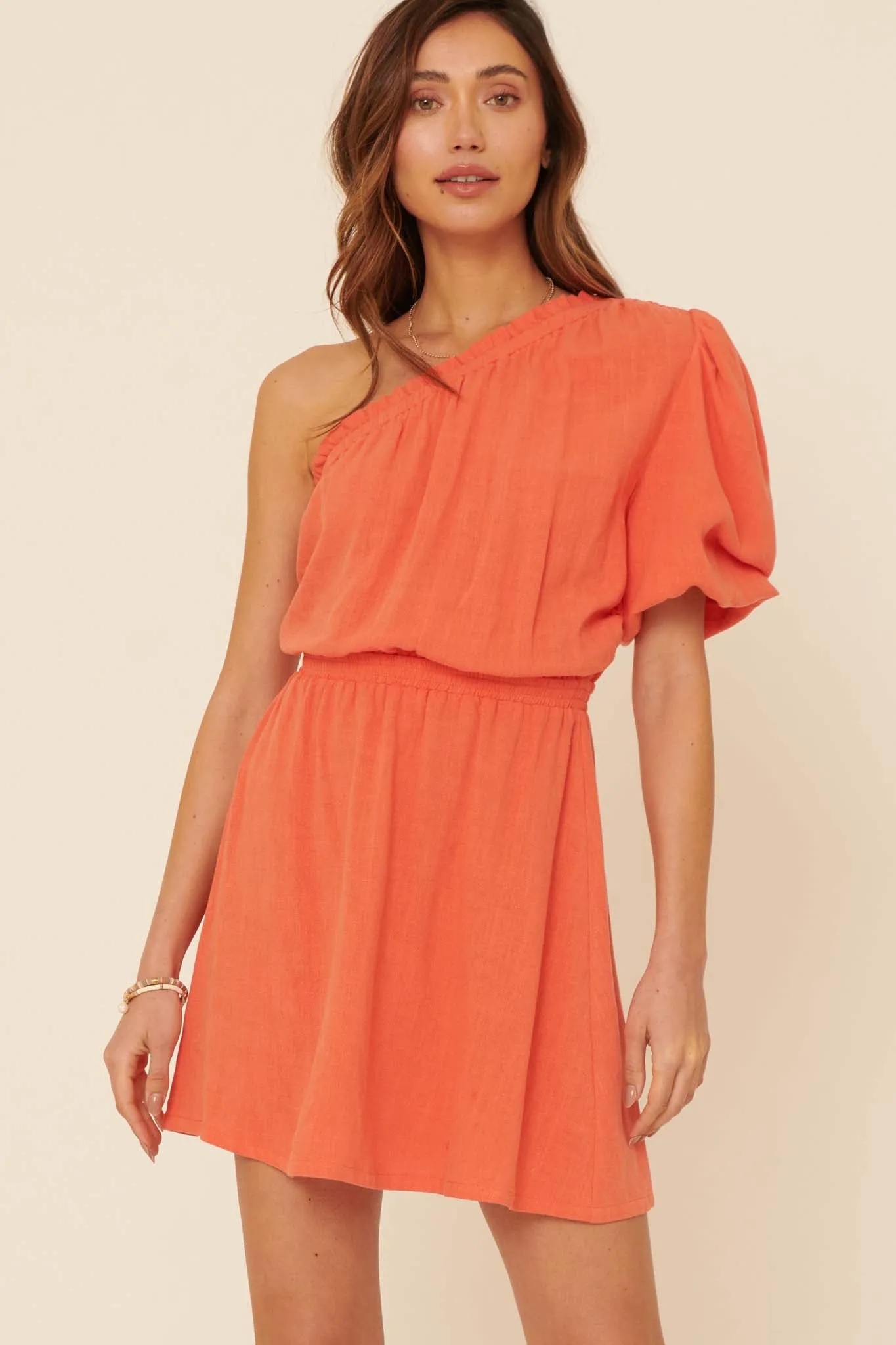 After All One-Shoulder Puff-Sleeve Mini Dress