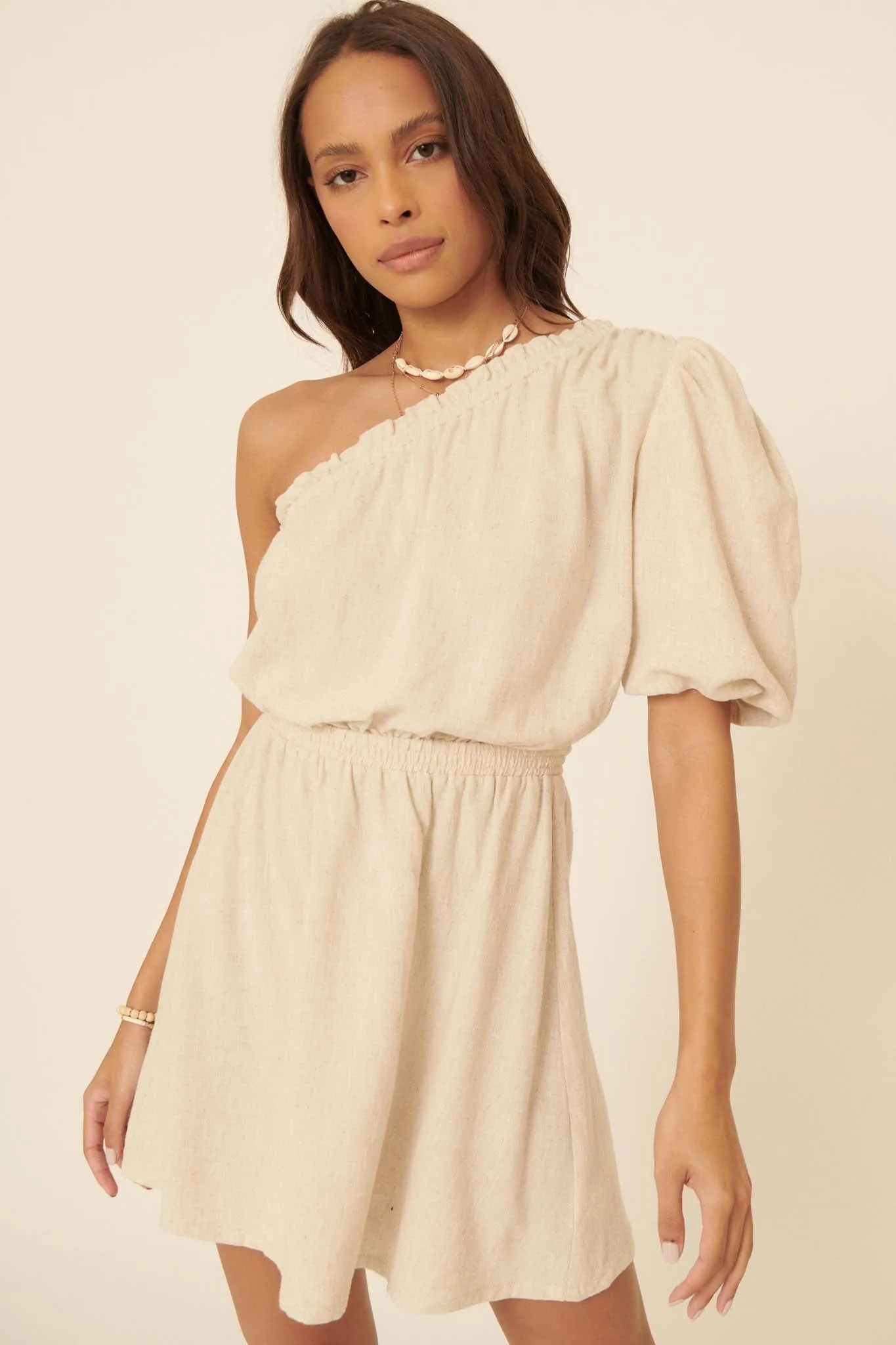 After All One-Shoulder Puff-Sleeve Mini Dress