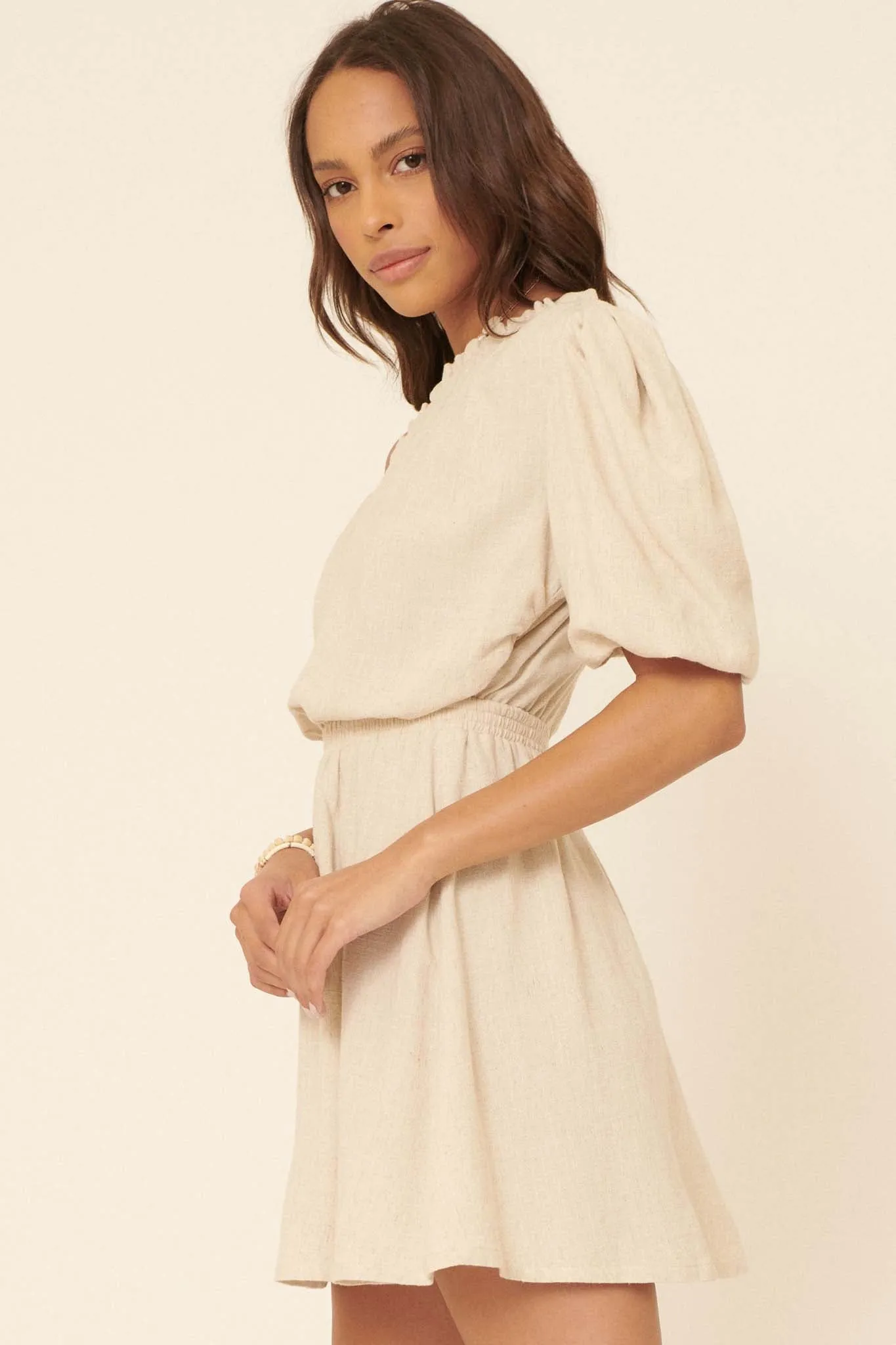 After All One-Shoulder Puff-Sleeve Mini Dress