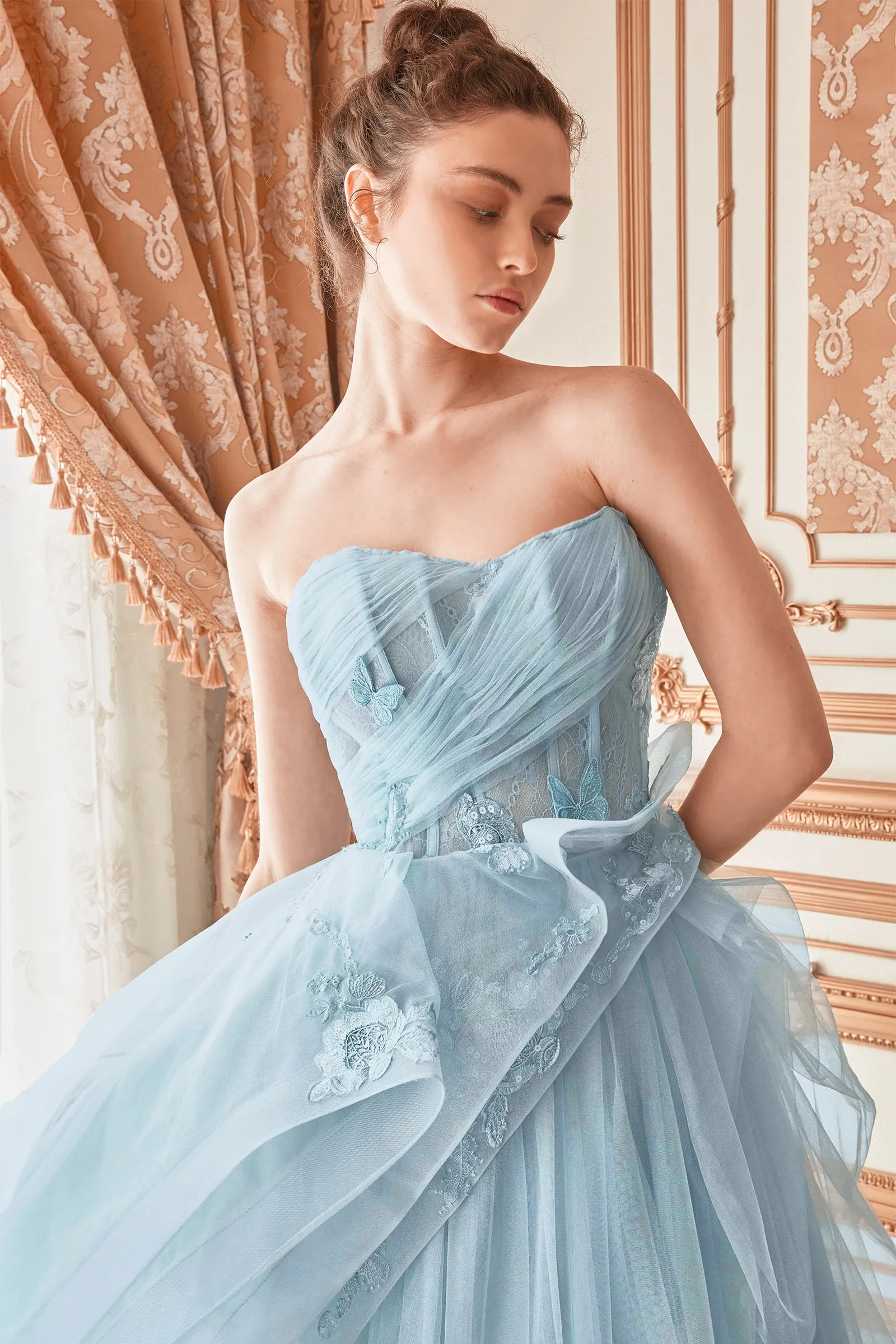 ANDREA & LEO A1021 Strapless Bodice Draped Tulle Ball Gown Dress