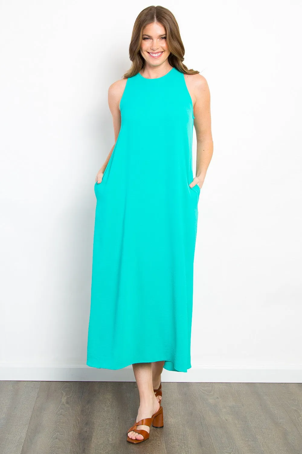 Aqua Solid Woven Sleeveless Dress