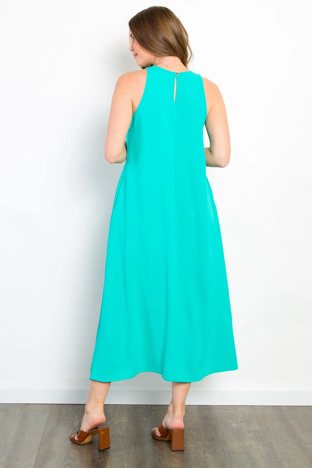 Aqua Solid Woven Sleeveless Dress