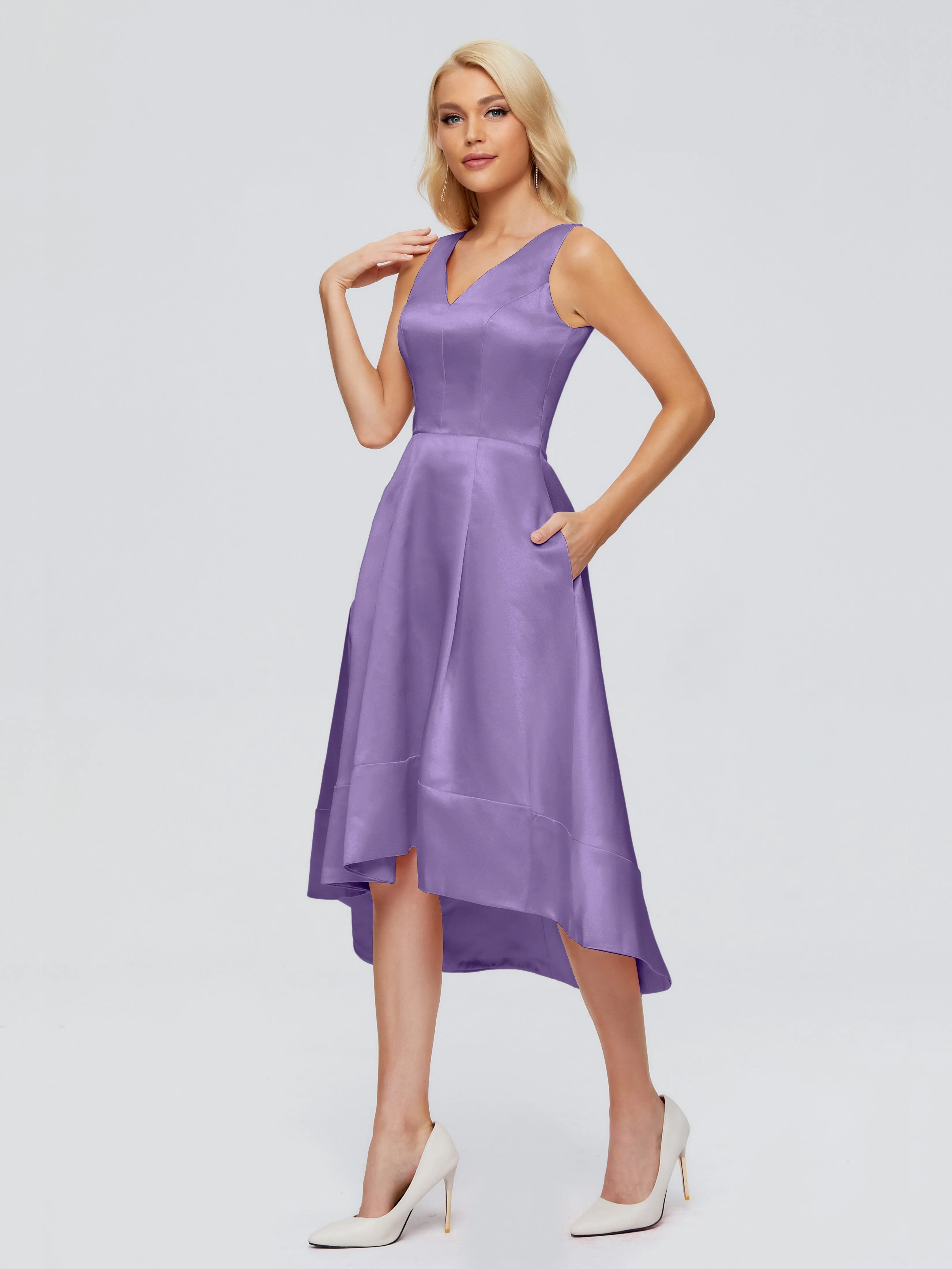 Ashley V-neck Satin Bridesmaid Dresses