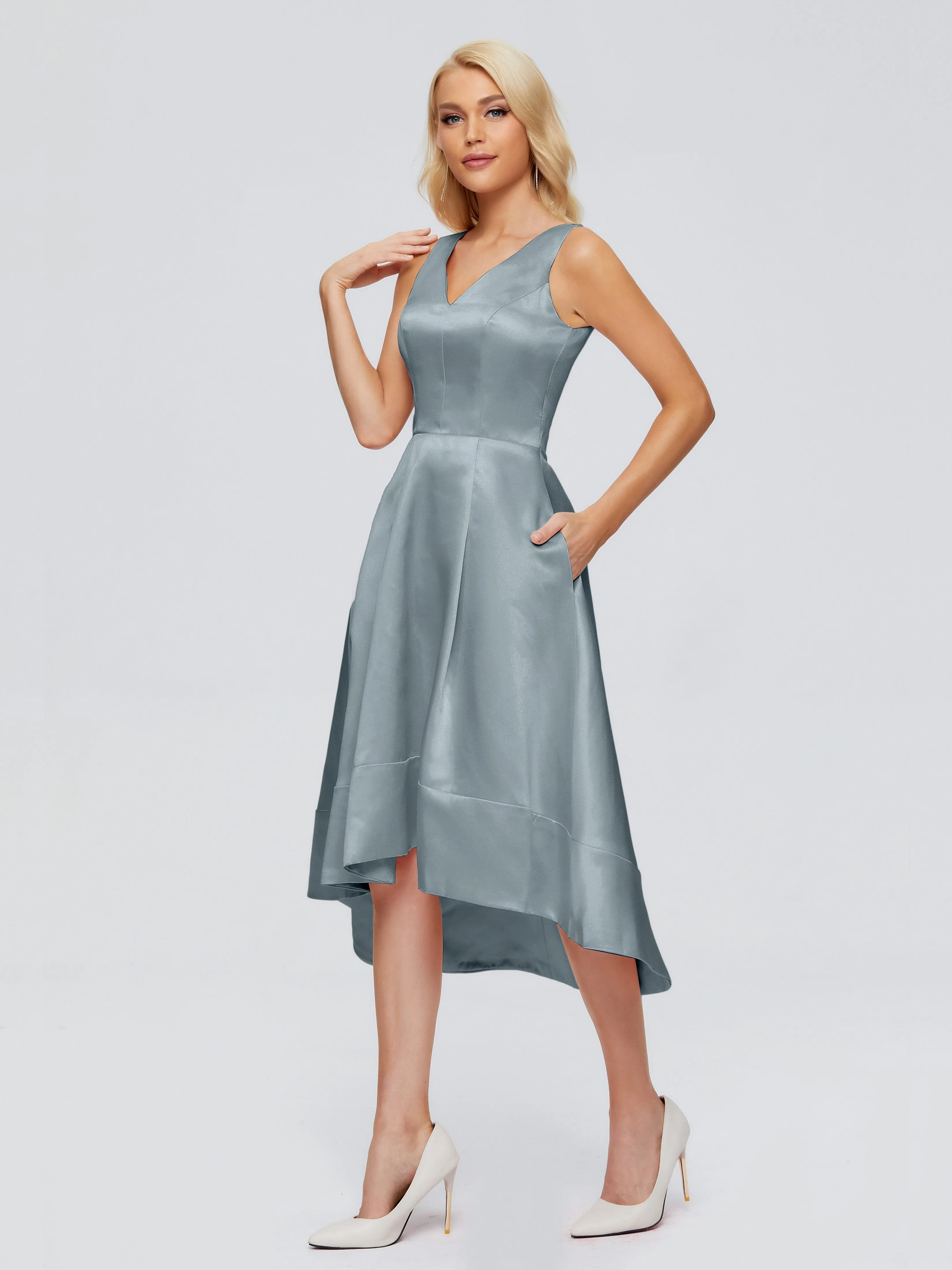 Ashley V-neck Satin Bridesmaid Dresses