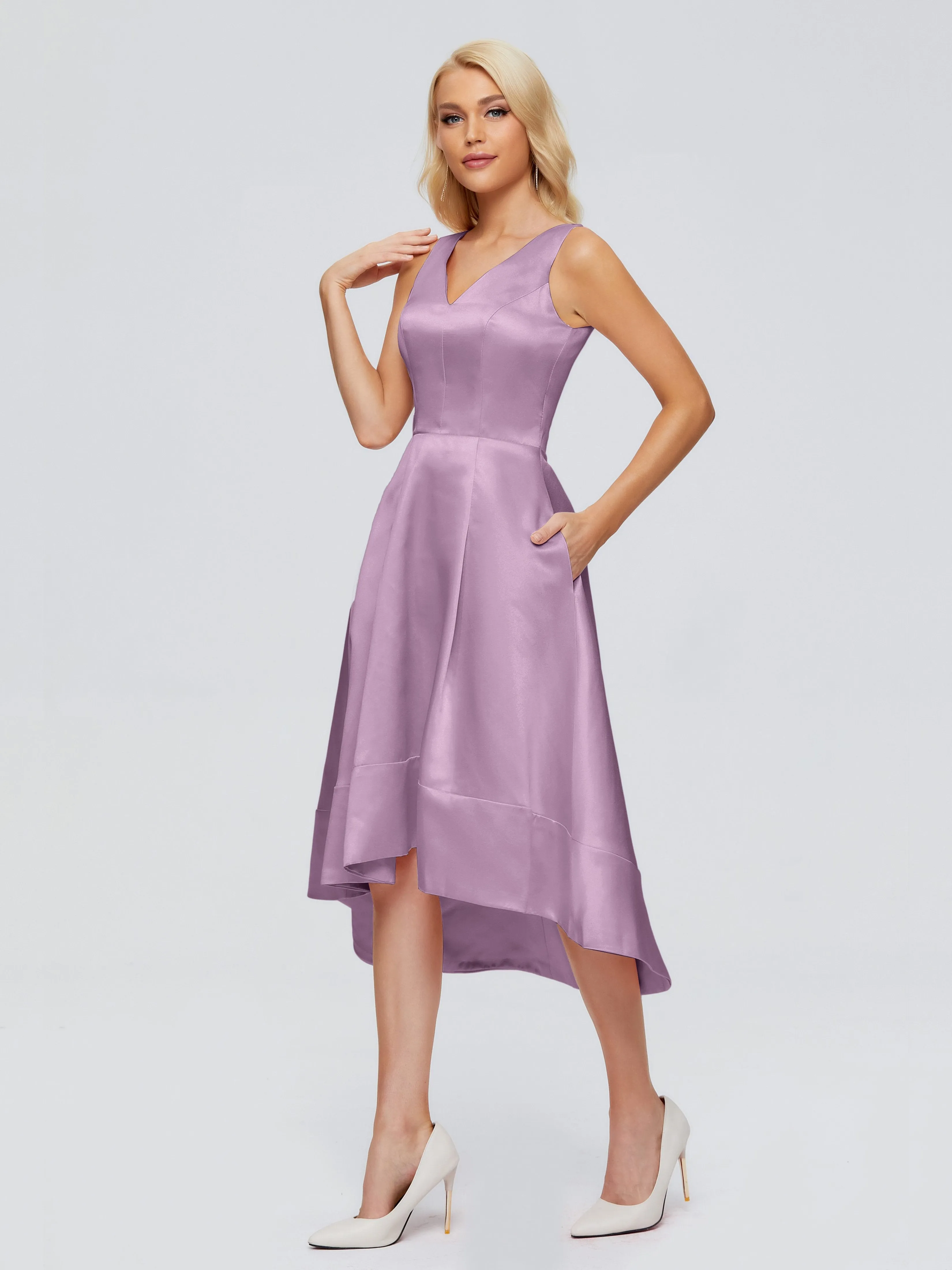 Ashley V-neck Satin Bridesmaid Dresses