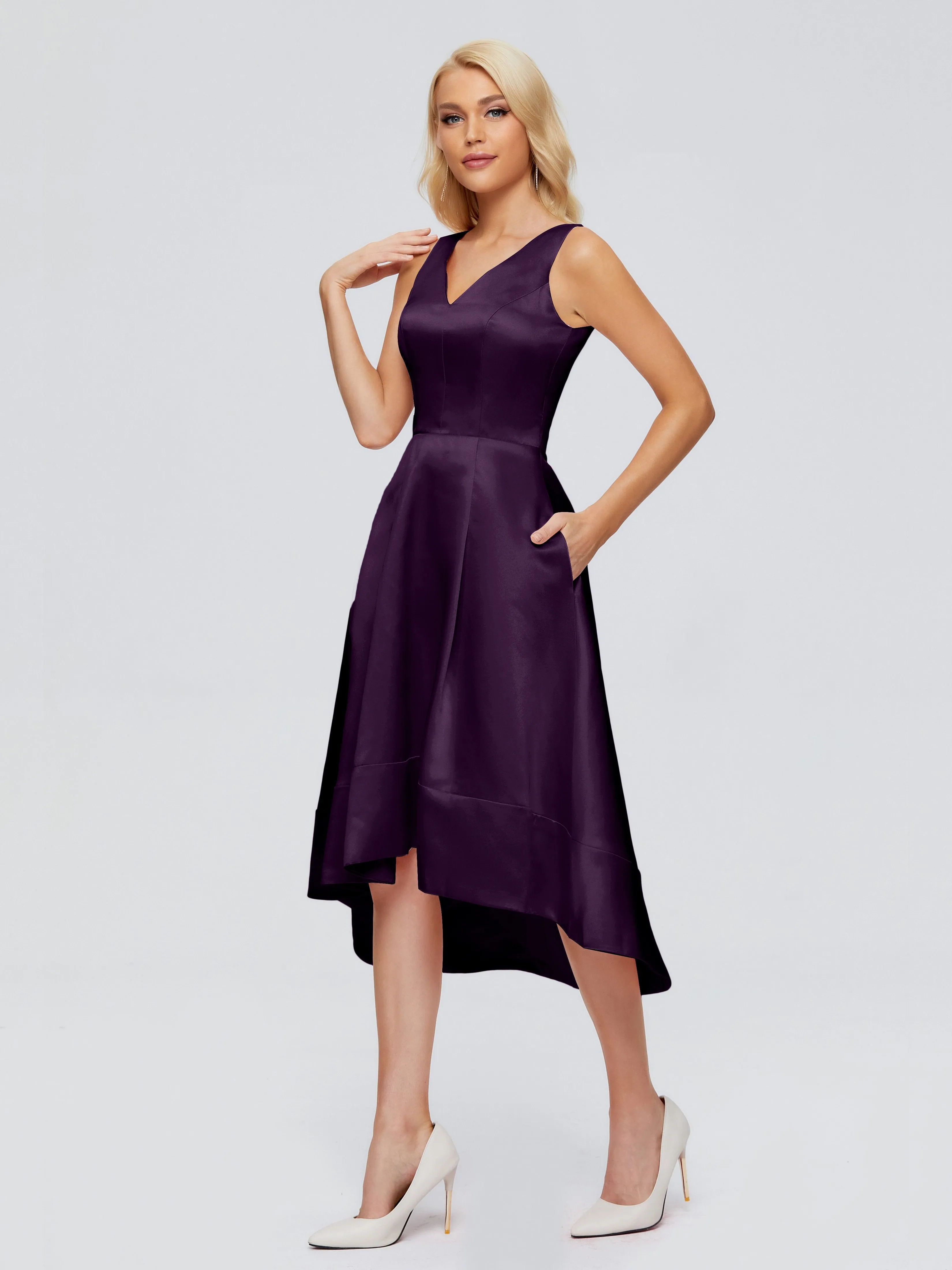 Ashley V-neck Satin Bridesmaid Dresses