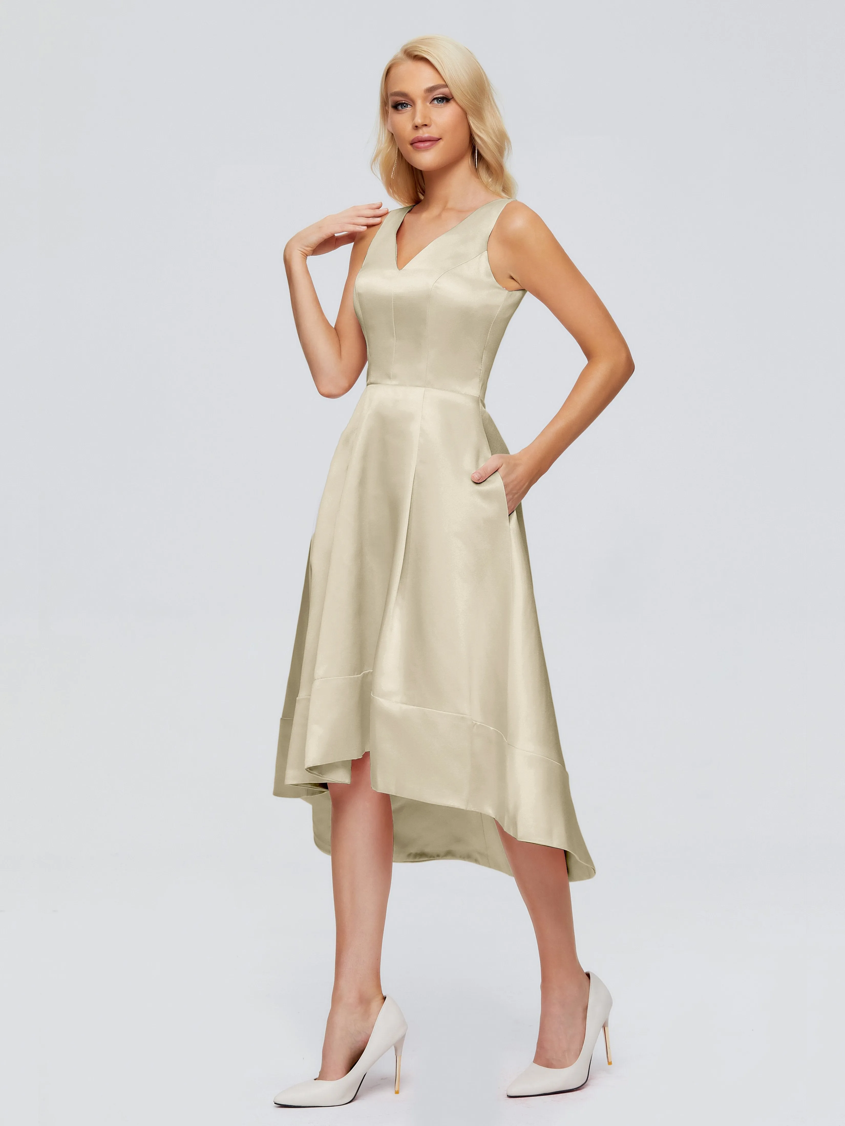 Ashley V-neck Satin Bridesmaid Dresses