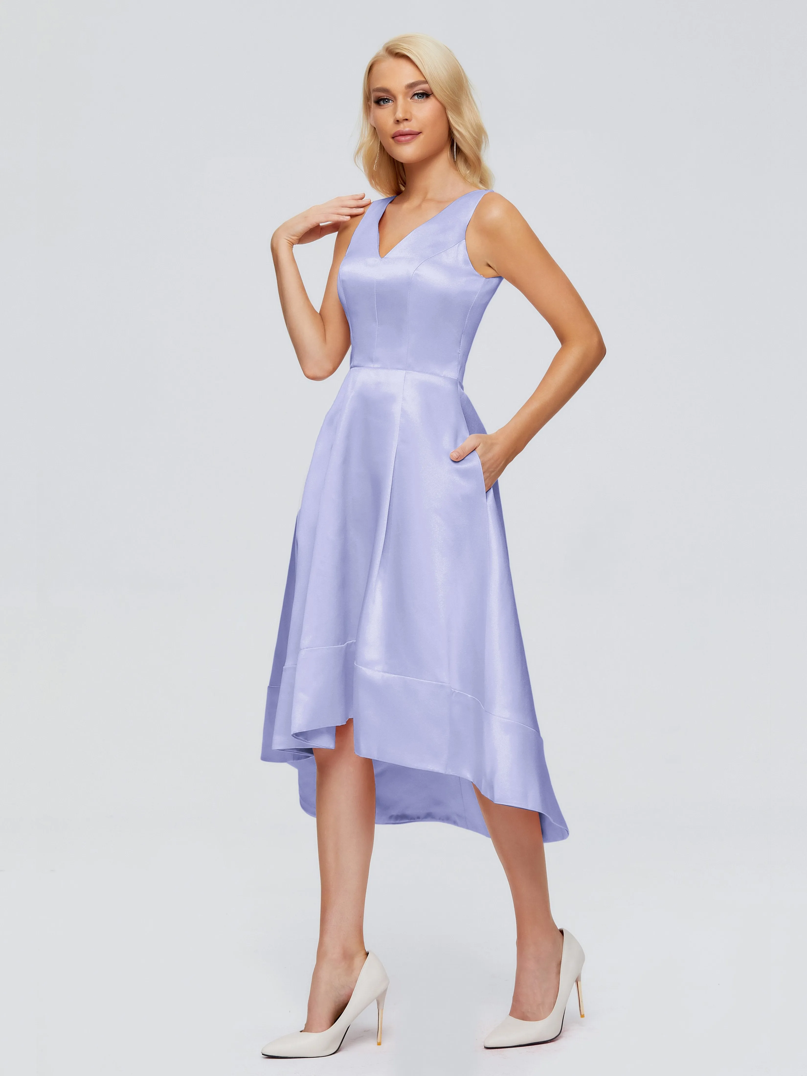 Ashley V-neck Satin Bridesmaid Dresses