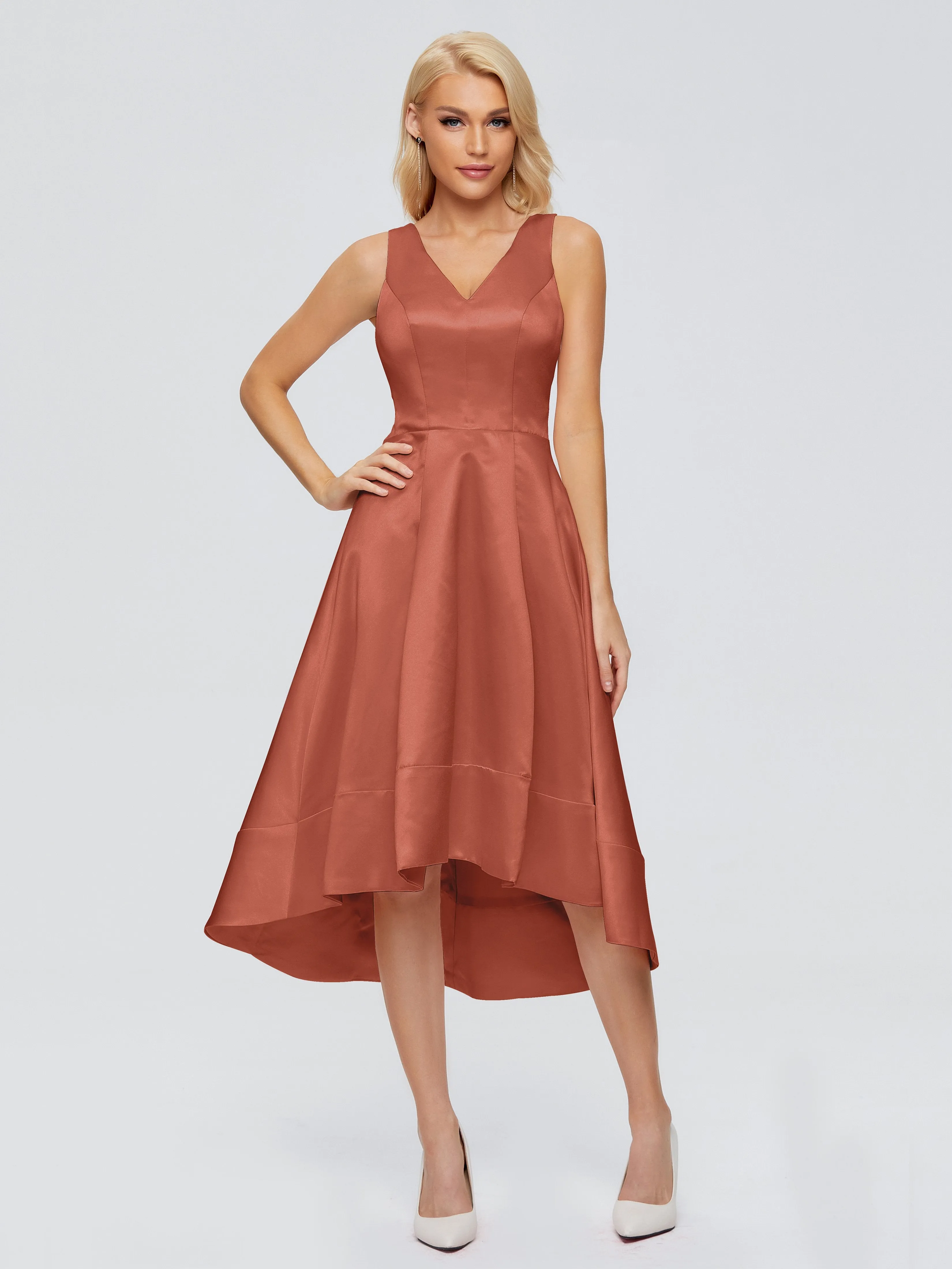 Ashley V-neck Satin Bridesmaid Dresses