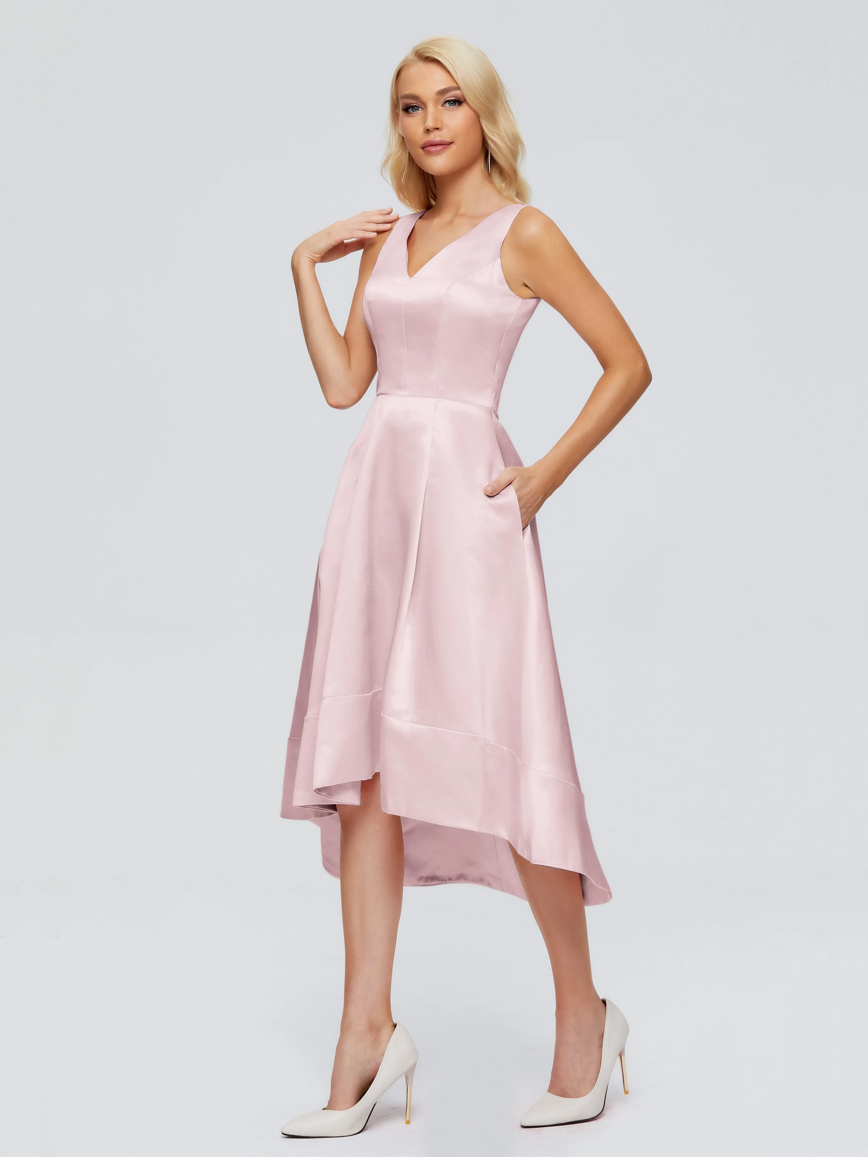 Ashley V-neck Satin Bridesmaid Dresses