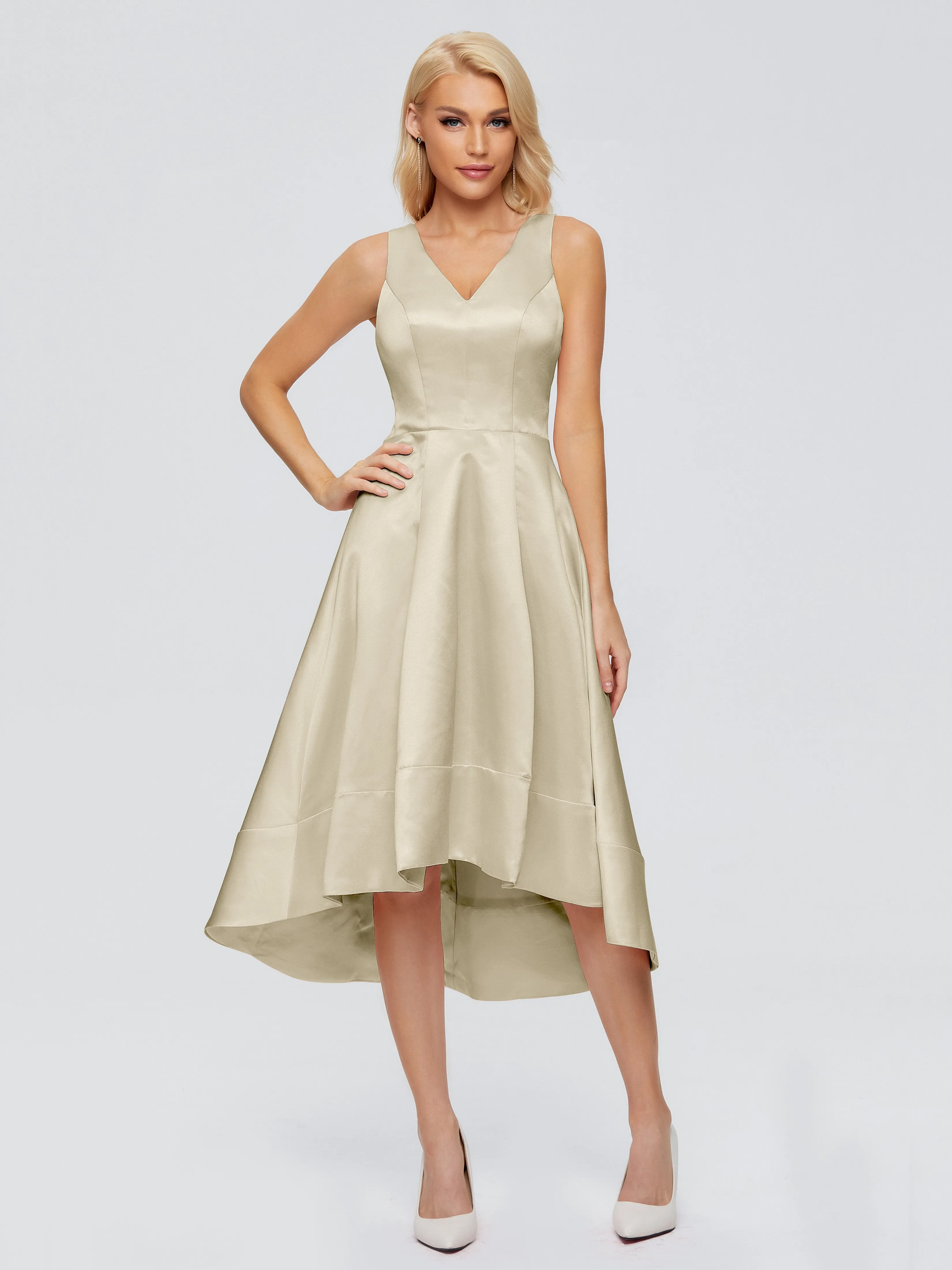 Ashley V-neck Satin Bridesmaid Dresses