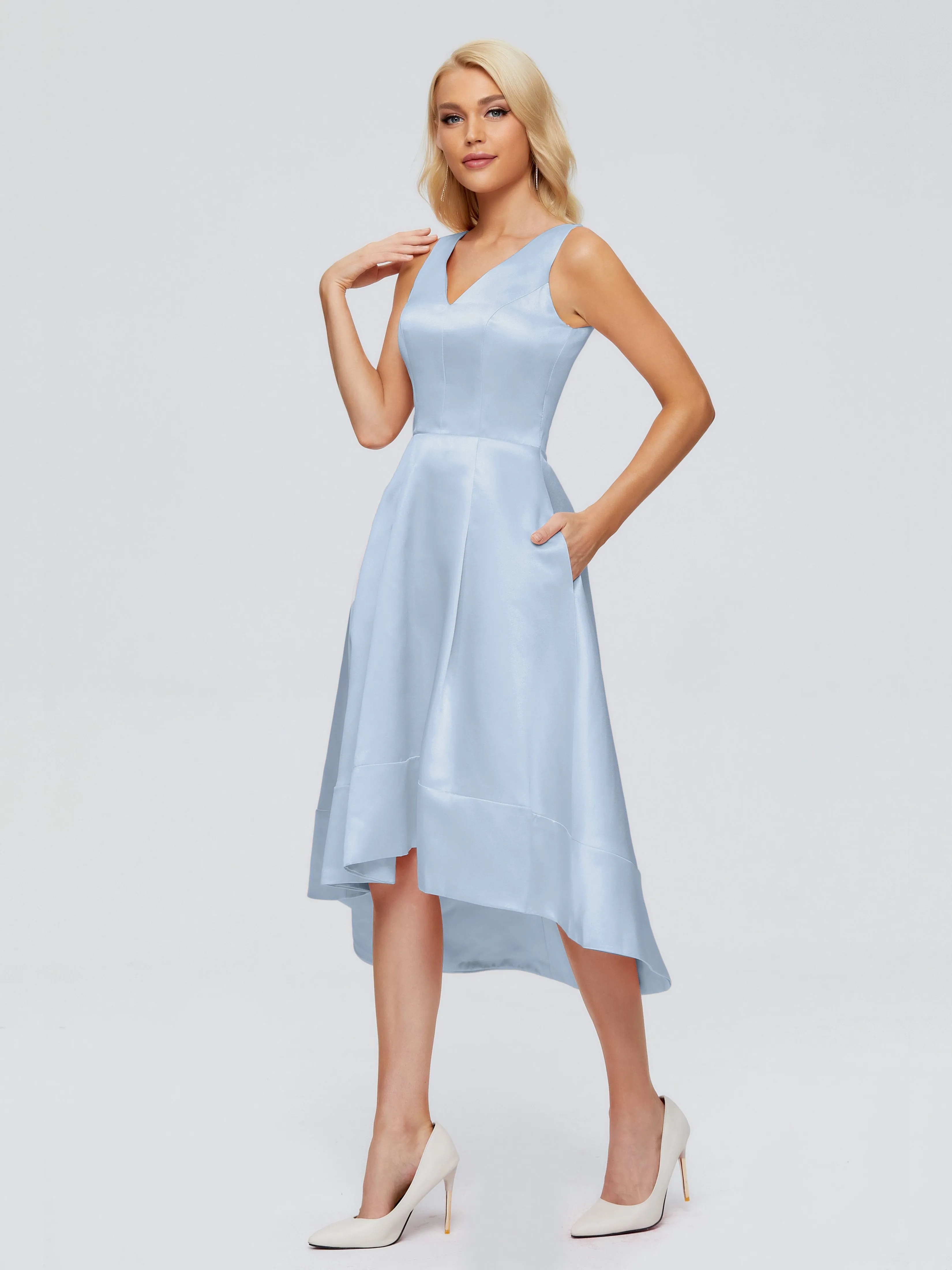 Ashley V-neck Satin Bridesmaid Dresses