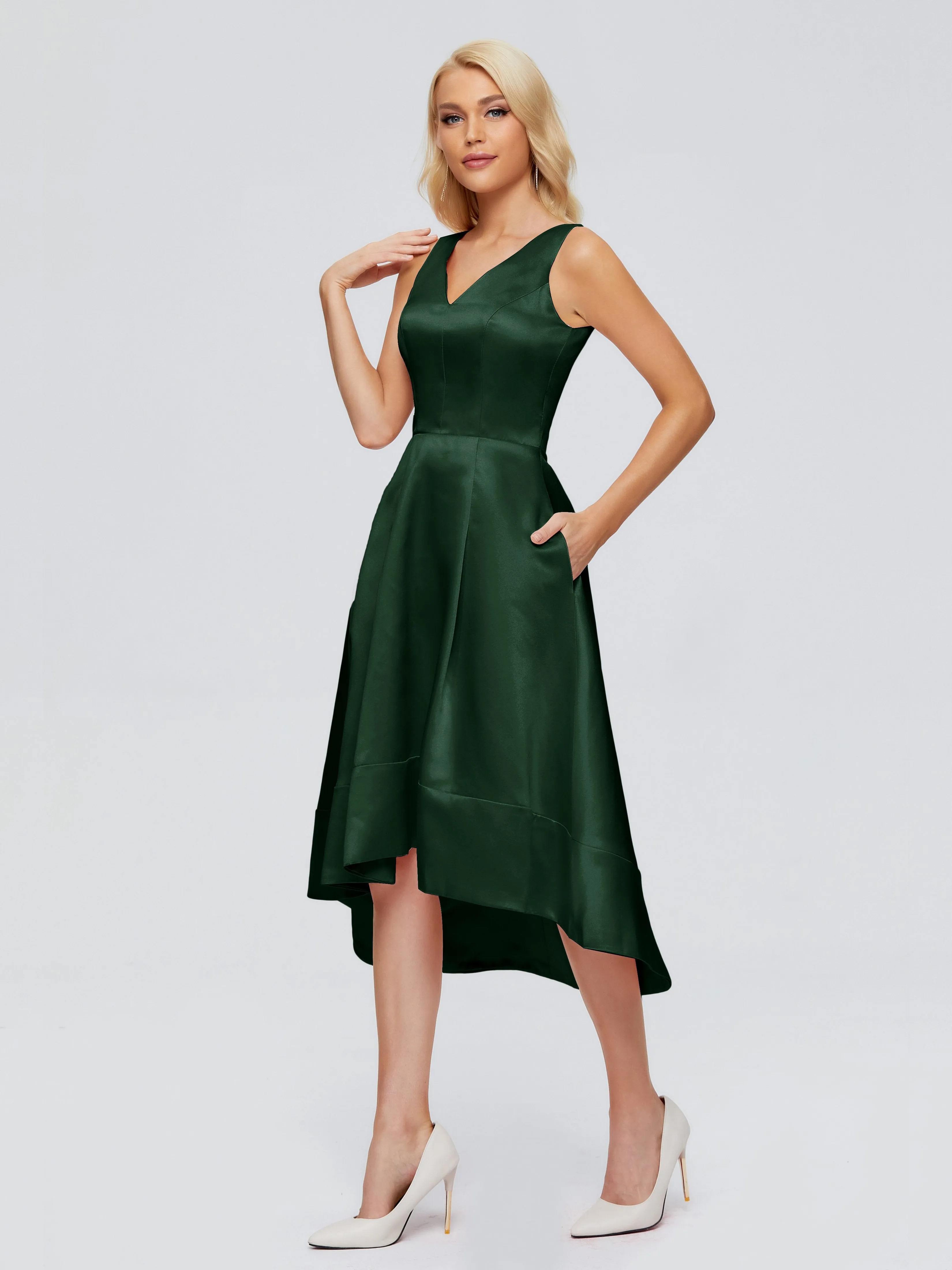 Ashley V-neck Satin Bridesmaid Dresses