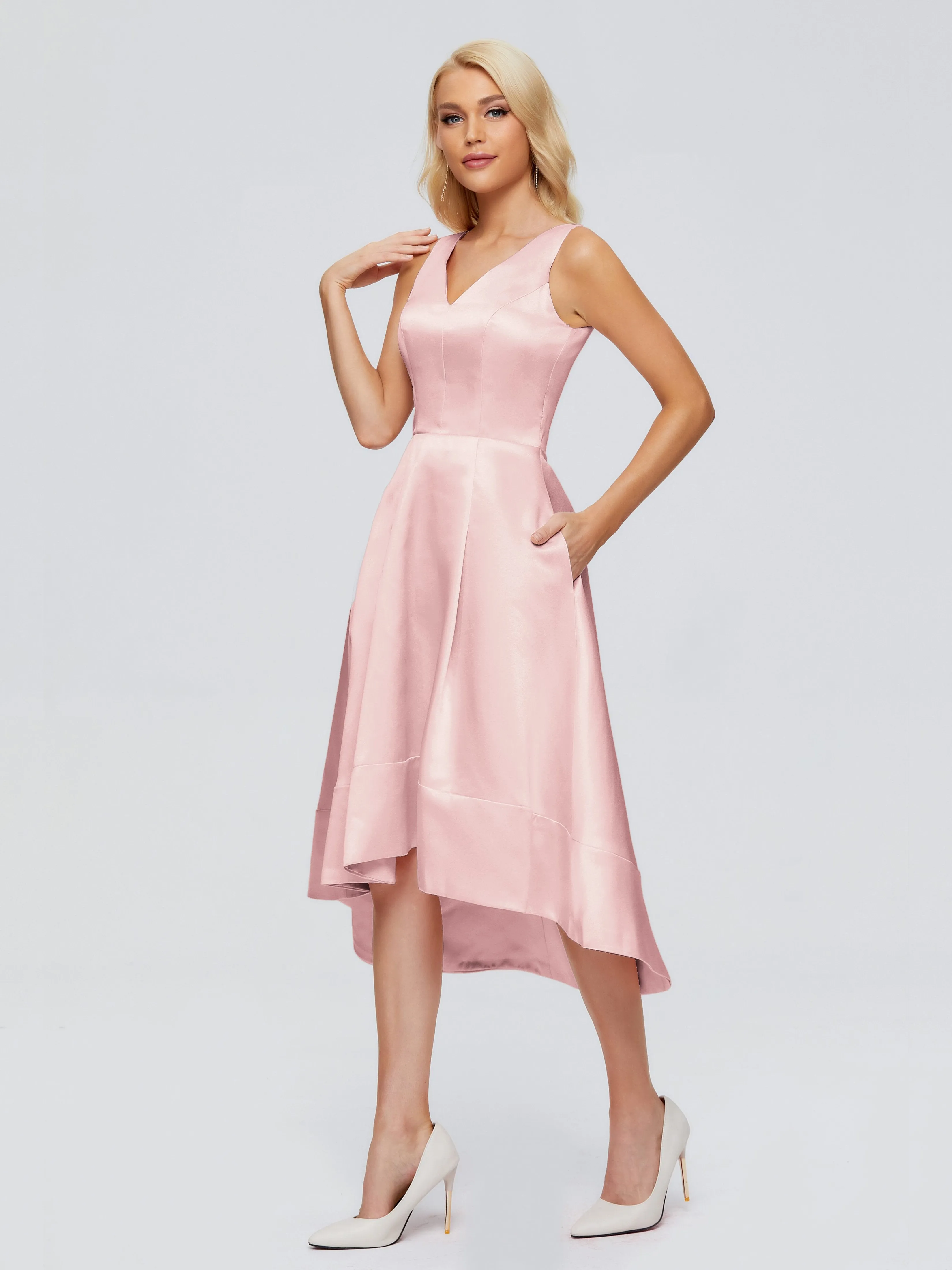 Ashley V-neck Satin Bridesmaid Dresses