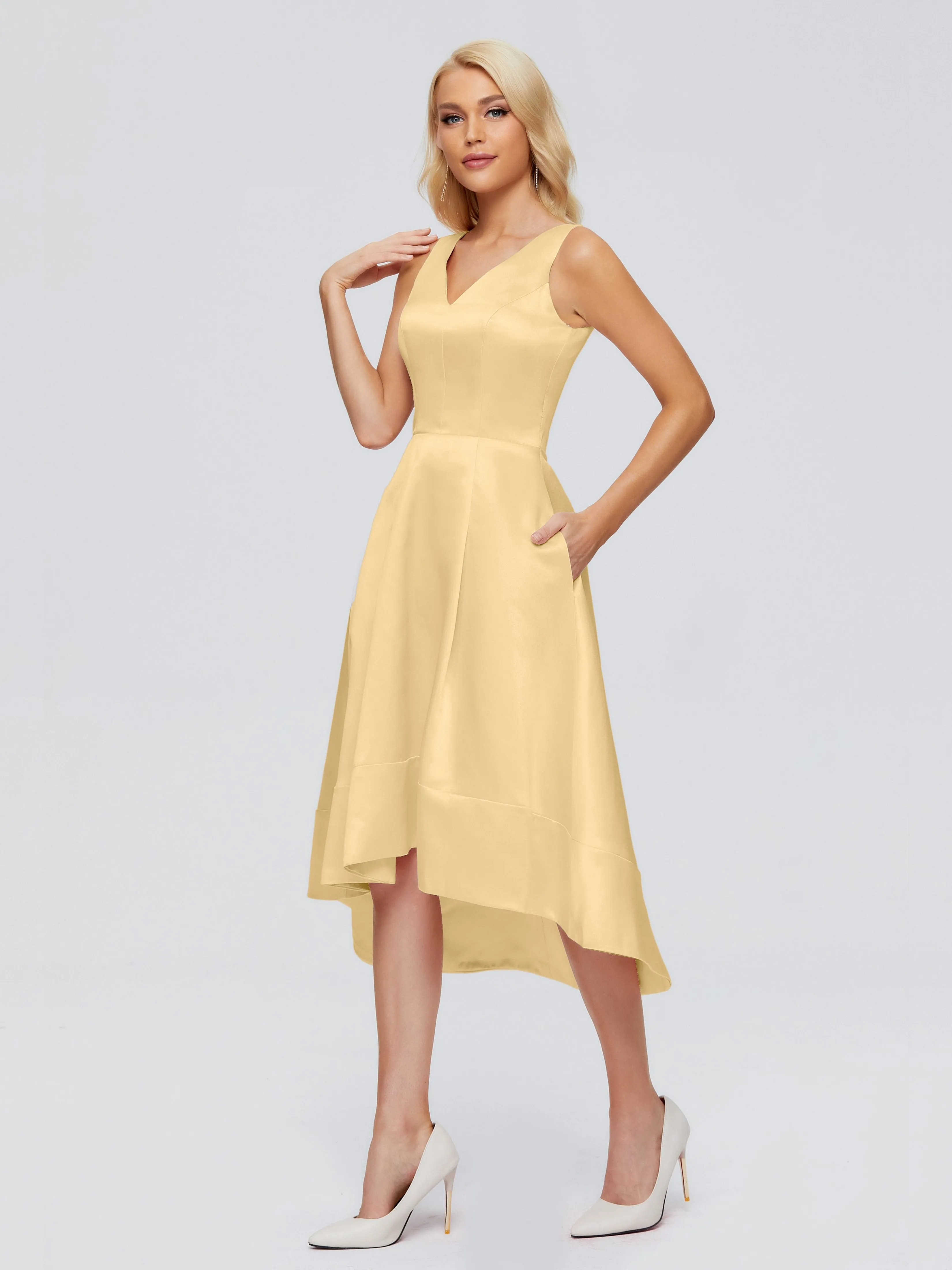 Ashley V-neck Satin Bridesmaid Dresses