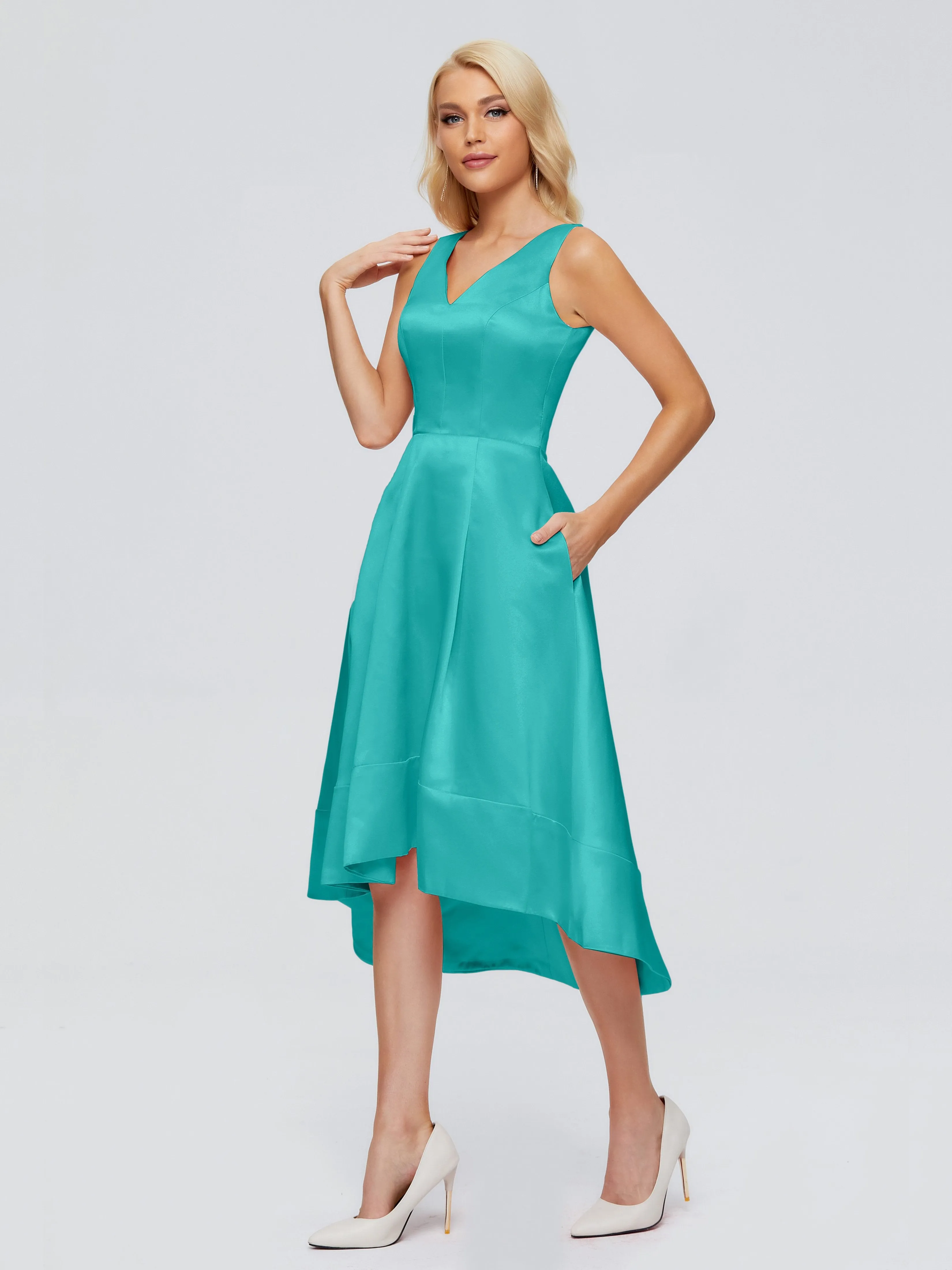 Ashley V-neck Satin Bridesmaid Dresses