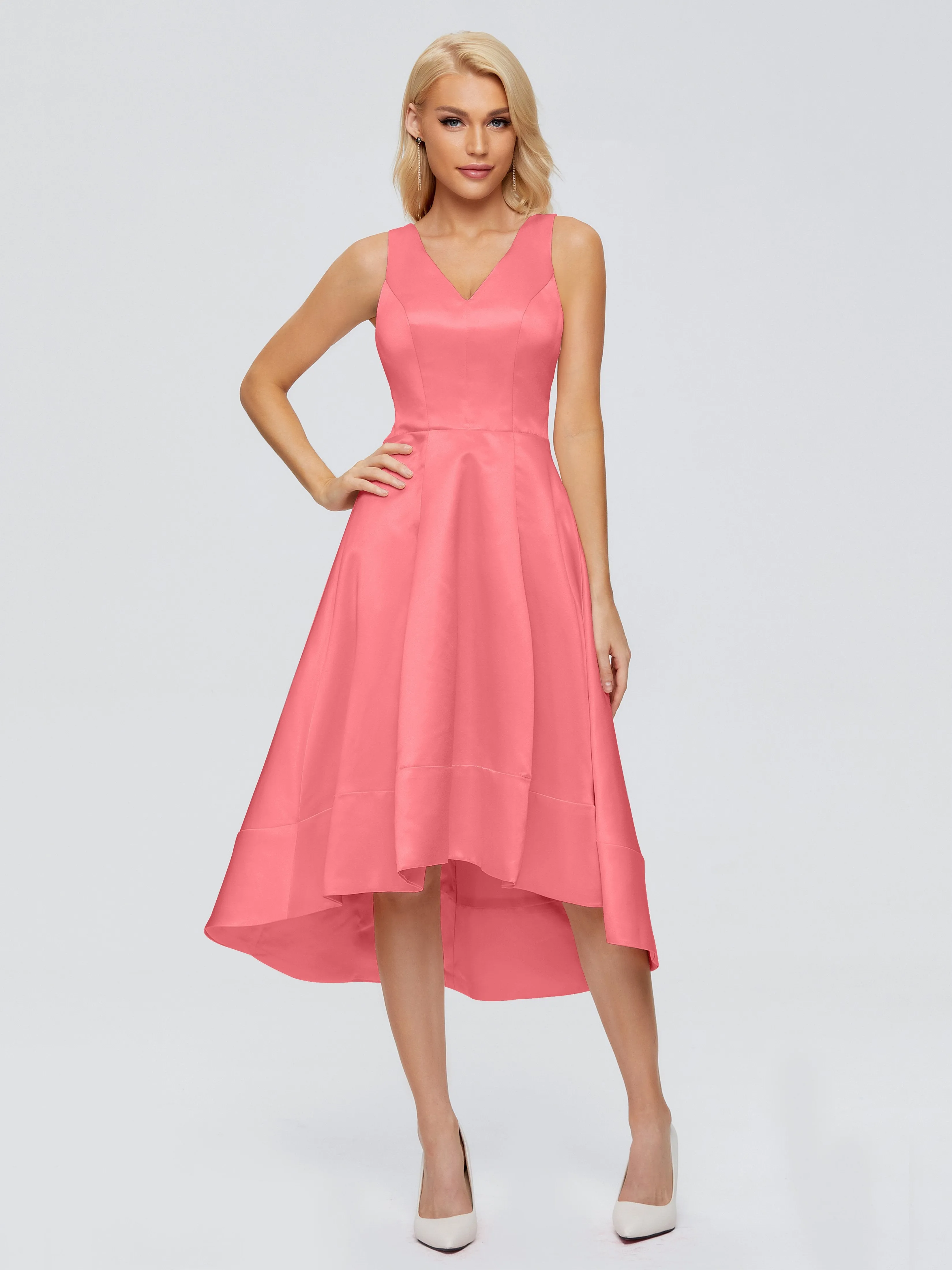 Ashley V-neck Satin Bridesmaid Dresses