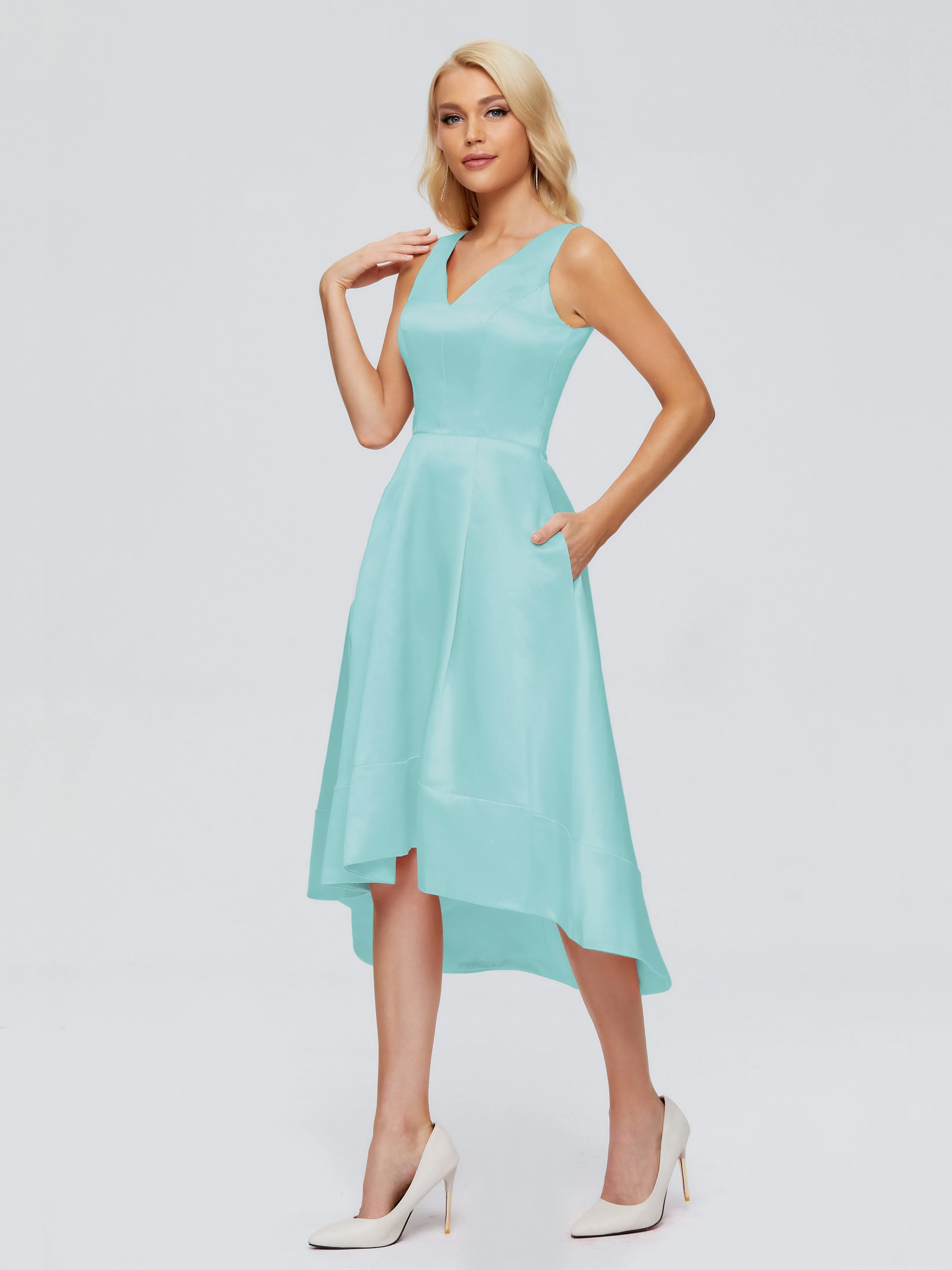 Ashley V-neck Satin Bridesmaid Dresses