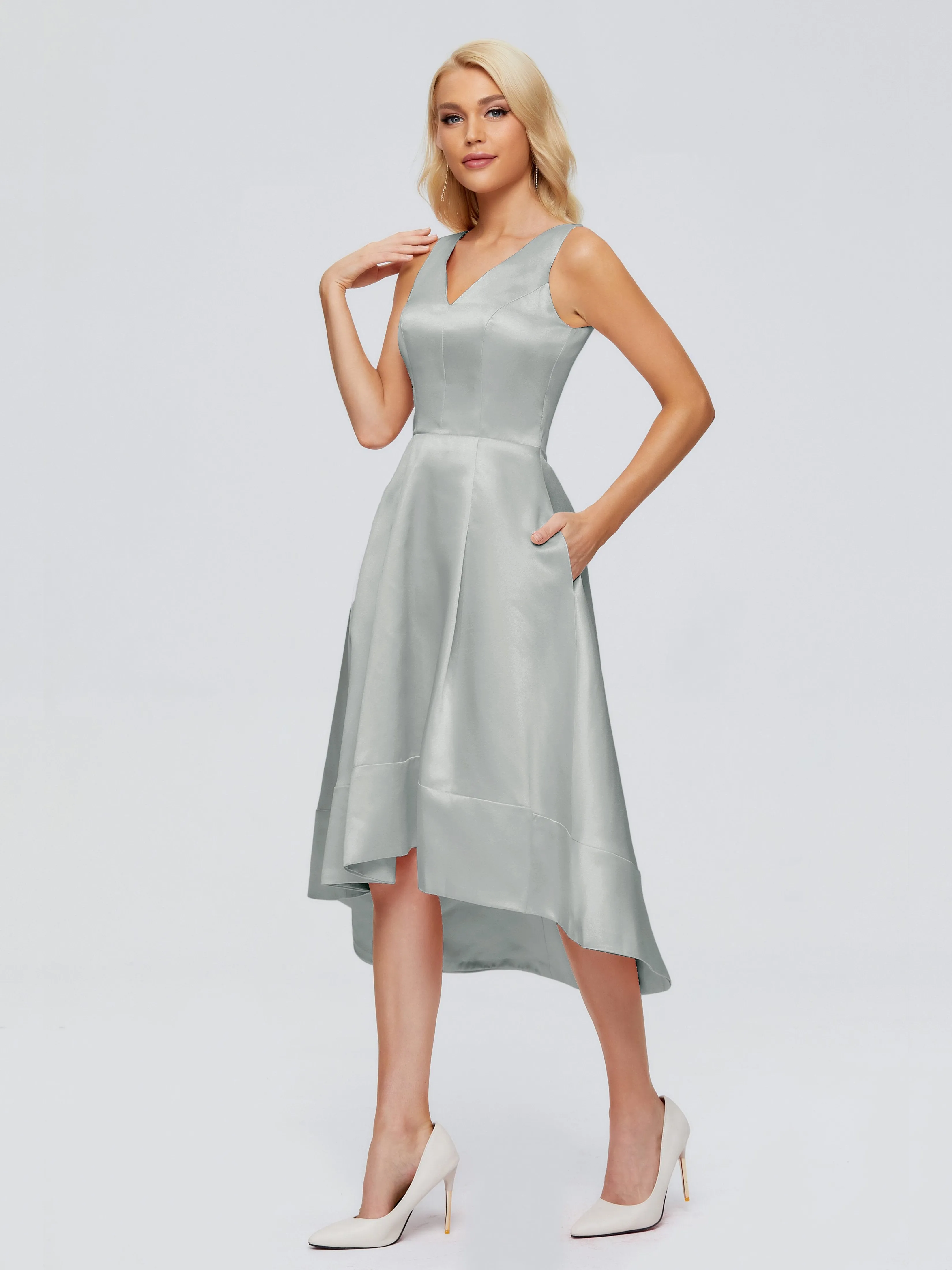 Ashley V-neck Satin Bridesmaid Dresses