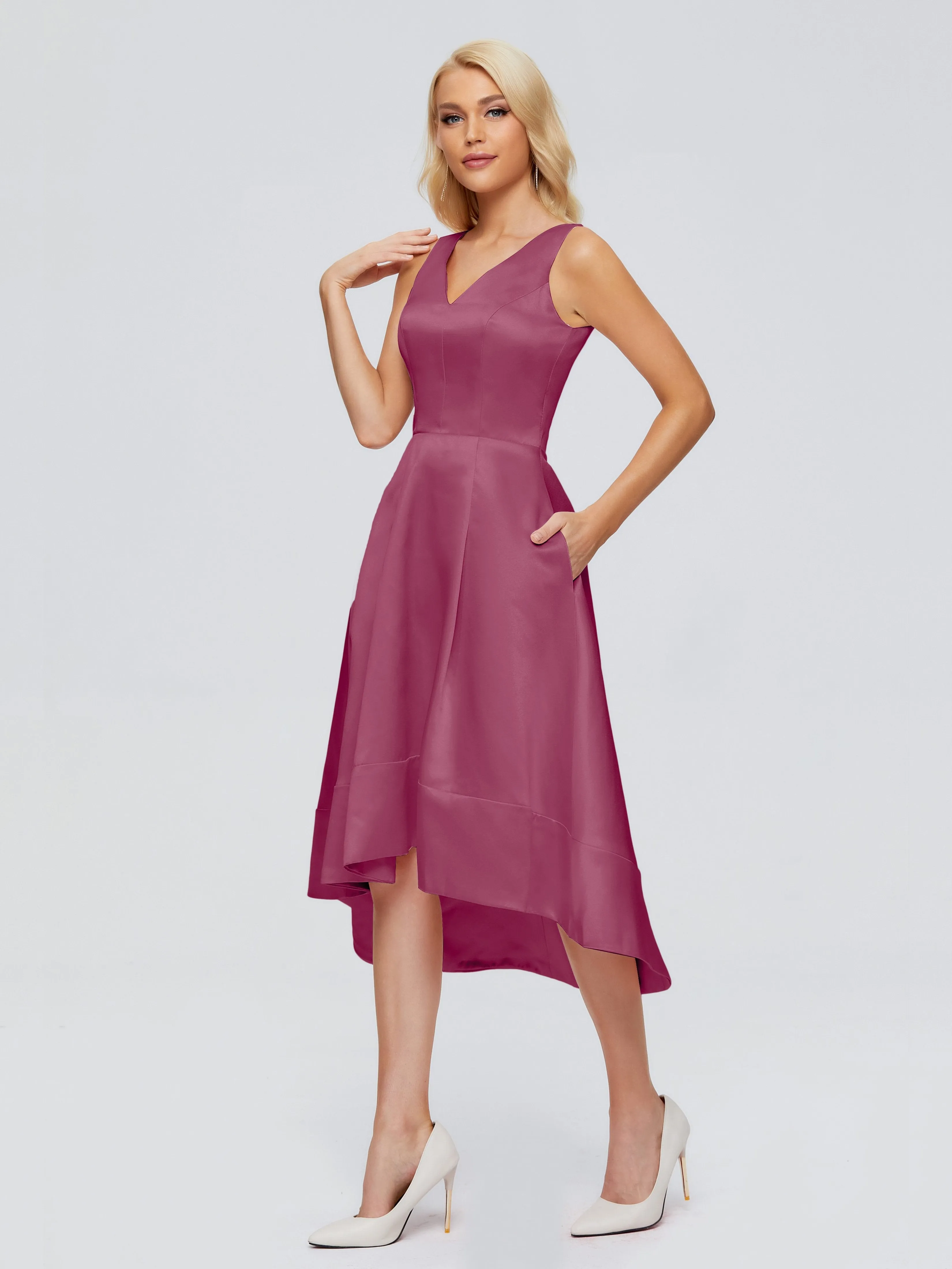 Ashley V-neck Satin Bridesmaid Dresses