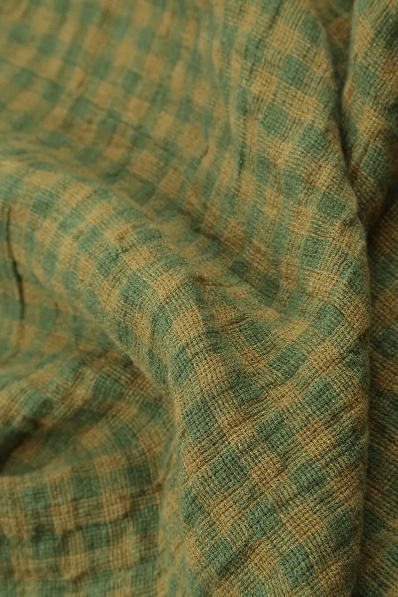 Balloon Green Check Linen Dress