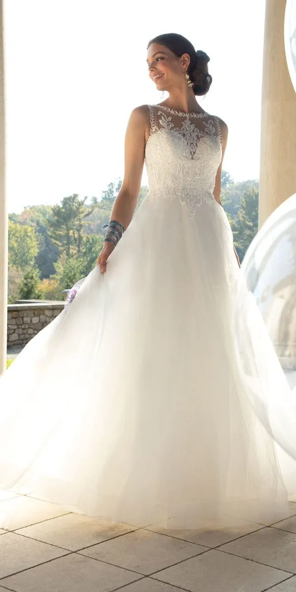 Bateau Embroidered Tulle Ballgown