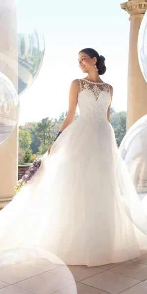 Bateau Embroidered Tulle Ballgown