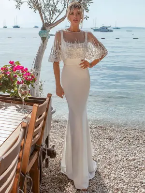 Beach Open Back Casual Wedding Dresses  Sleeveless Square Satin With Buttons Beading