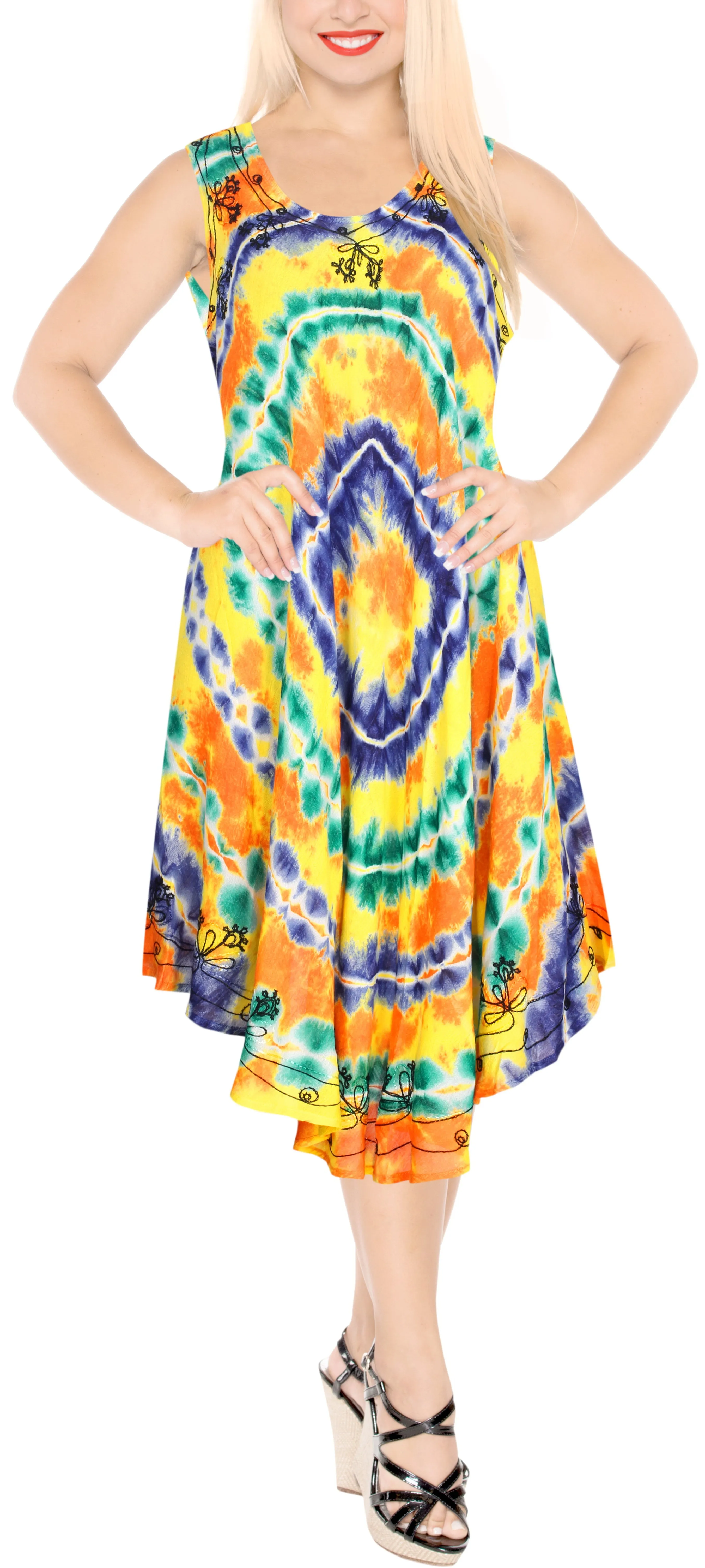 Beachwear Women's Tie Dye Rayon Maxi Swimsuit Casual Cover up Sleeveless Navy