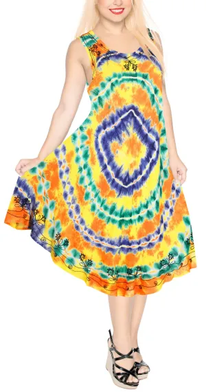 Beachwear Women's Tie Dye Rayon Maxi Swimsuit Casual Cover up Sleeveless Navy