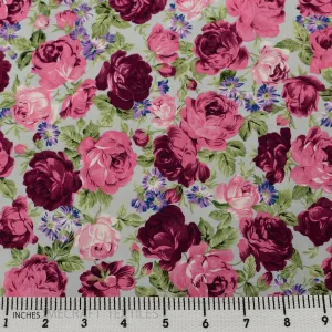 Berry Large Rose Floral Cotton Print