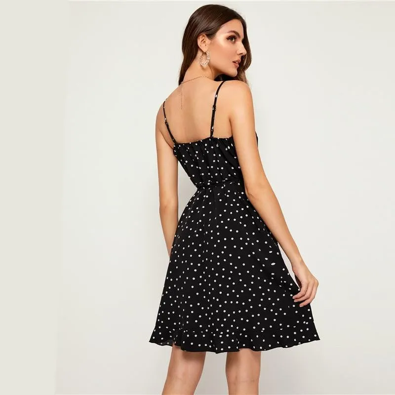 Black and White Polka Dot Print Dress