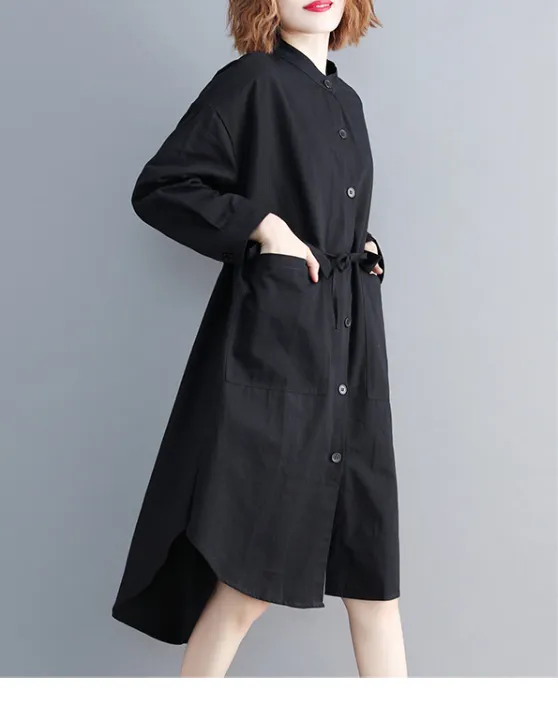 Black Shirts Plus Size Dresses Casual Loose Women Dresses SSM97215