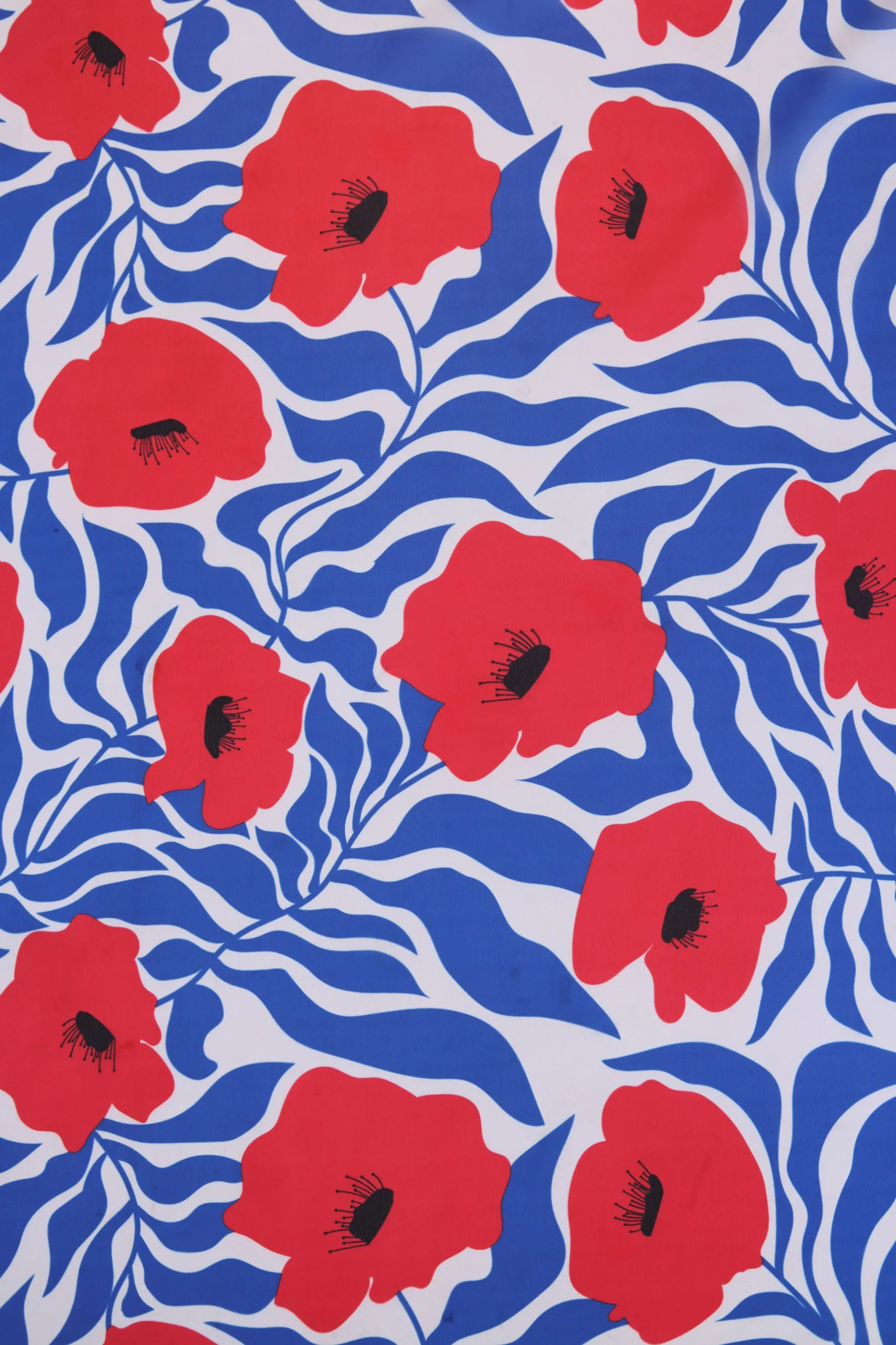 Blue Red Floral Pattern Printed Georgette Fabric