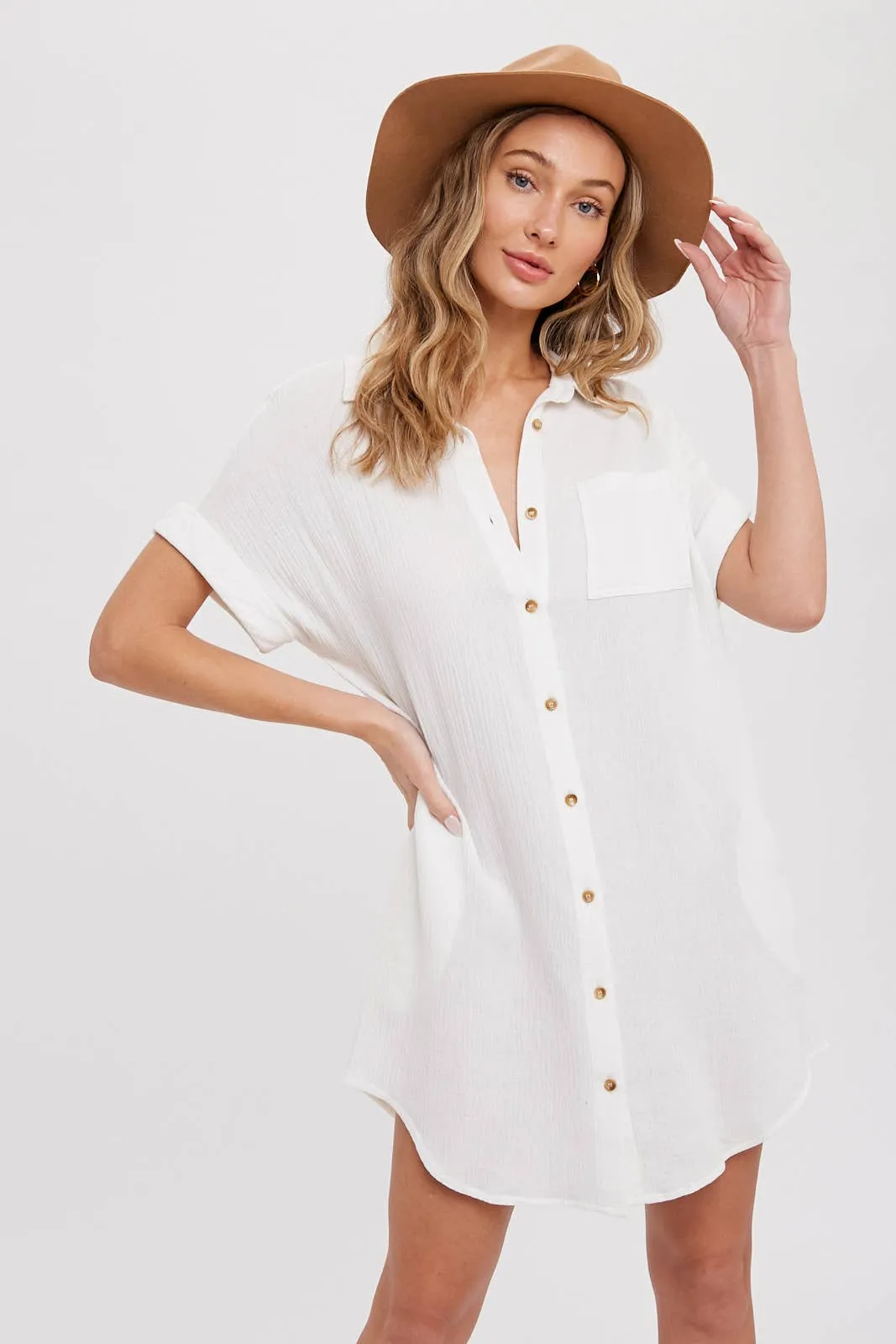 BLUIVY BUTTON UP SHIRT DRESS WITH POCKET