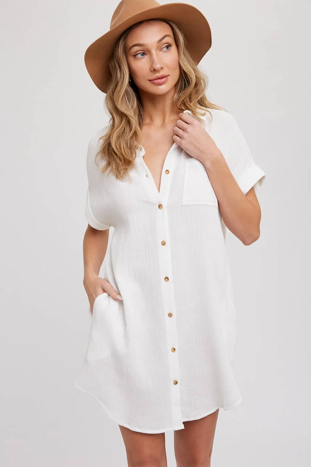 BLUIVY BUTTON UP SHIRT DRESS WITH POCKET