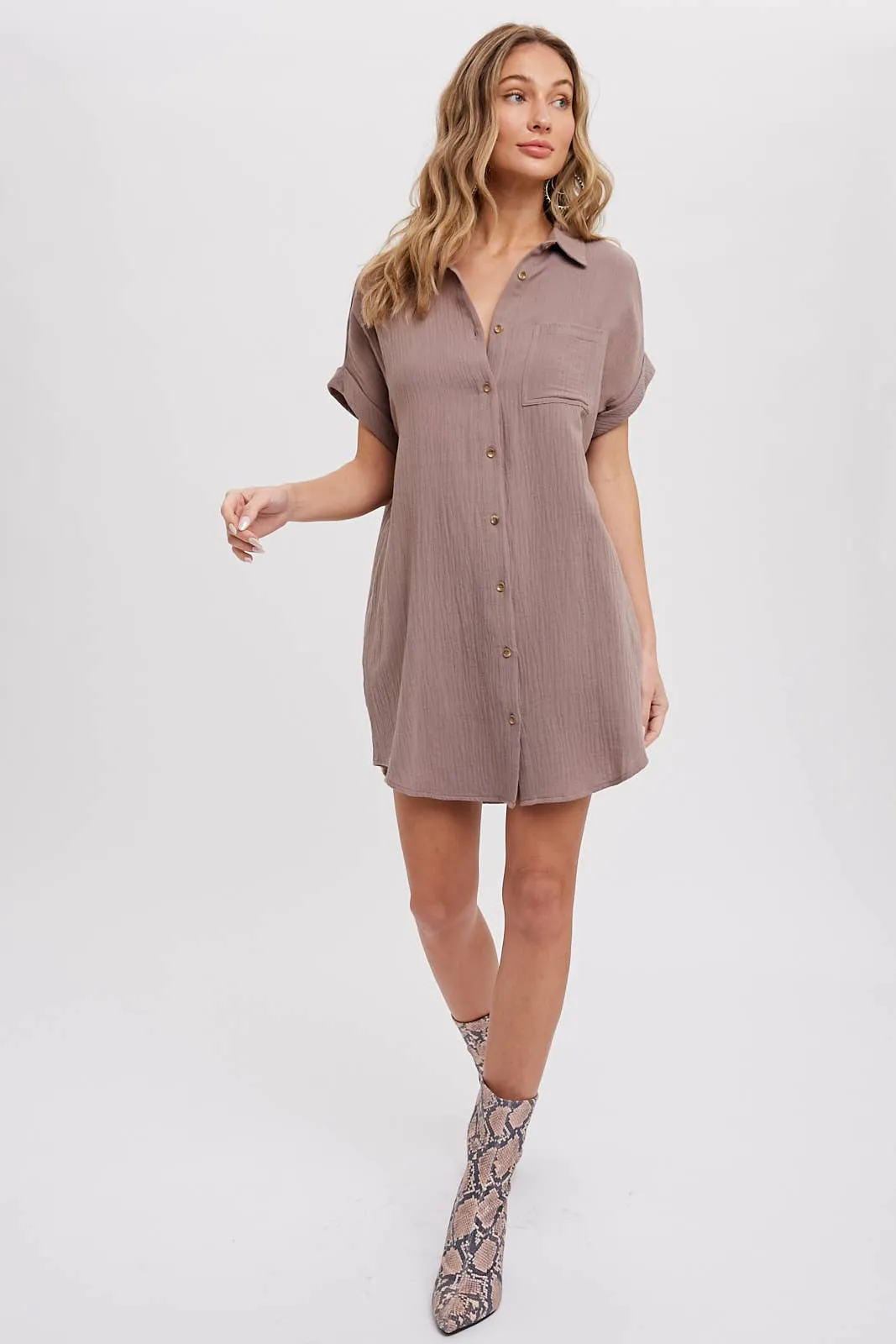 BLUIVY BUTTON UP SHIRT DRESS WITH POCKET