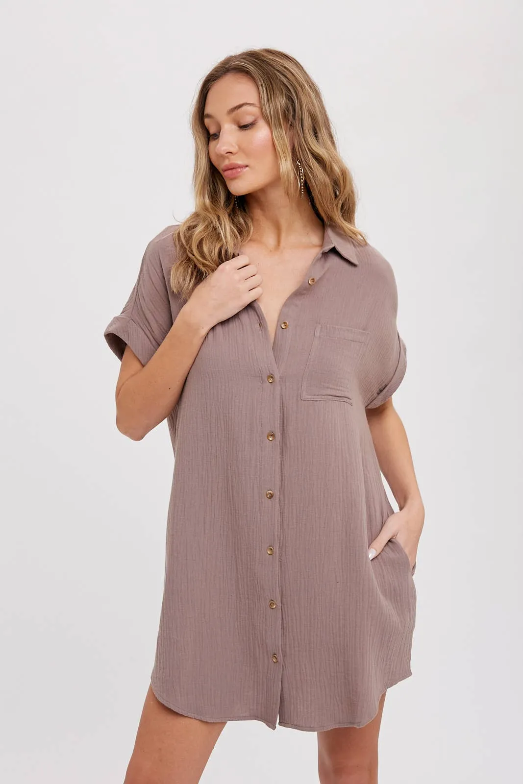 BLUIVY BUTTON UP SHIRT DRESS WITH POCKET