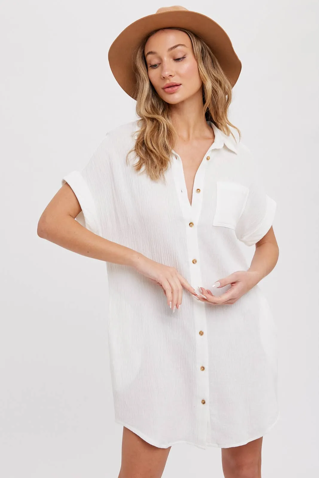 BLUIVY BUTTON UP SHIRT DRESS WITH POCKET