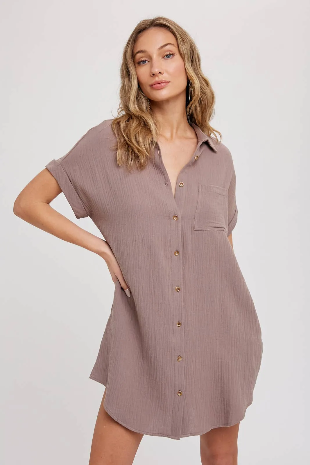 BLUIVY BUTTON UP SHIRT DRESS WITH POCKET