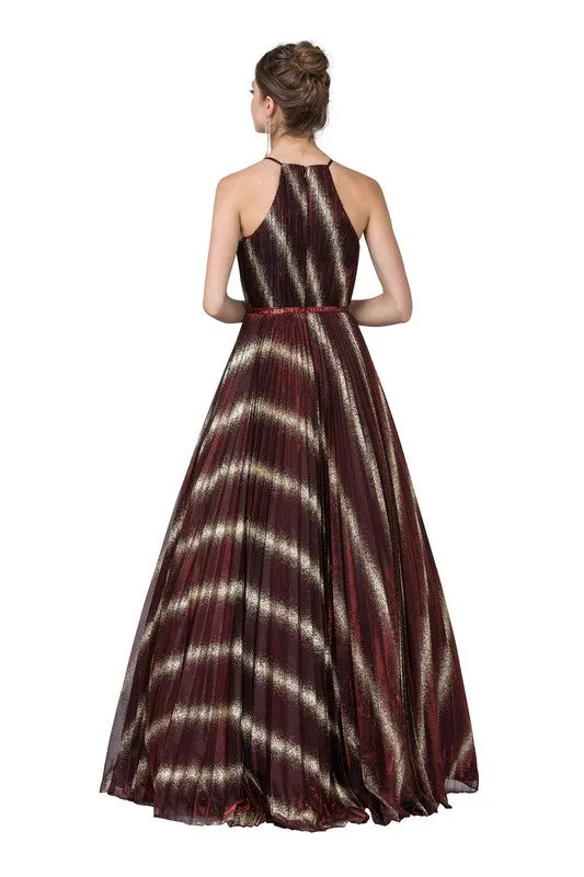 Burgundy Two-tone Long Evening Dress