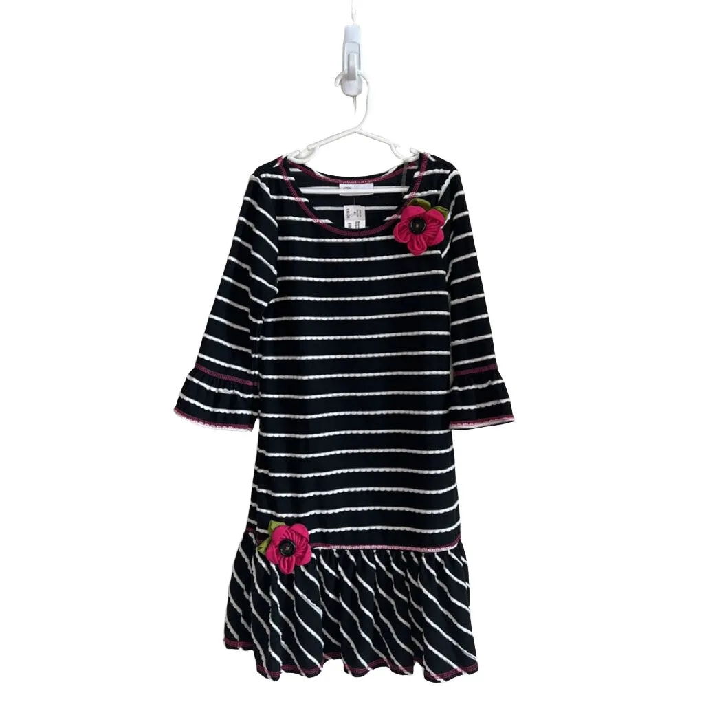 Button Flower Striped Dress