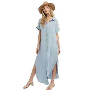 Button Up Maxi Shirt Dress - Chambray