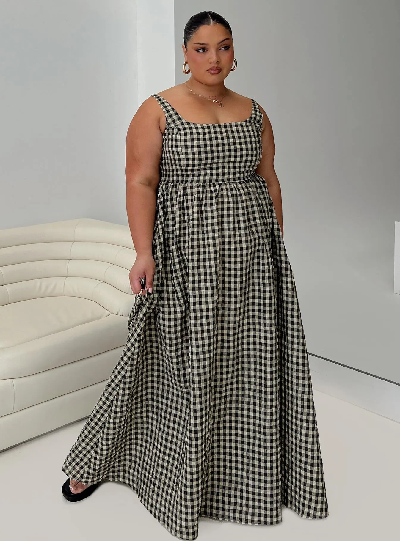 Cartmel Check Maxi Dress Black / Cream Curve