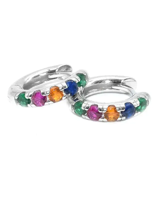 Casual Rainbow Sterling Silver Zircon Hoop Earrings ML0654