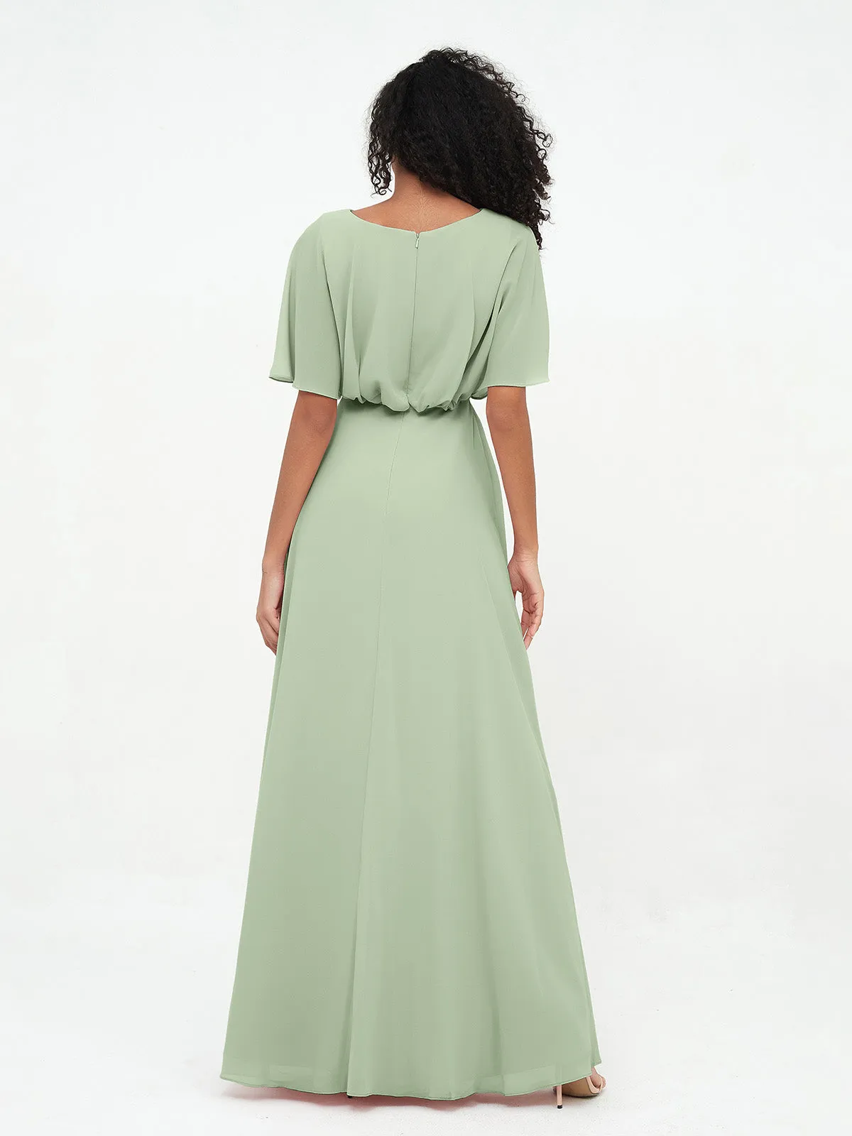 Chiffon Full Length Bridesmaid Dresses with Wrap Dusty Sage