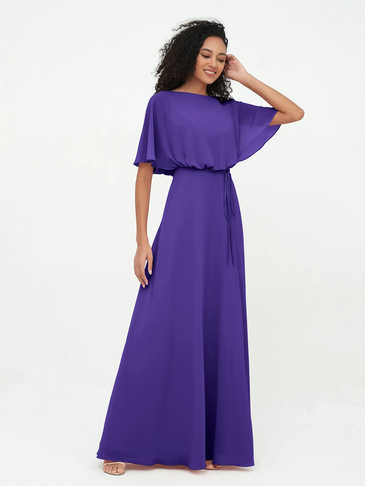 Chiffon Full Length Bridesmaid Dresses with Wrap Regency